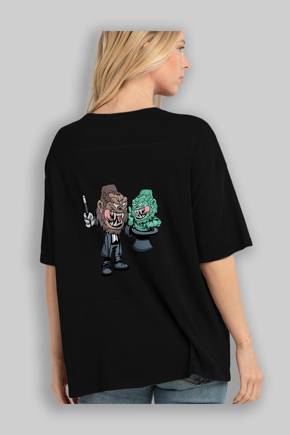 Gorilla Magician Arka Baskılı Oversize t-shirt Erkek Kadın Unisex %100 Pamuk tişort