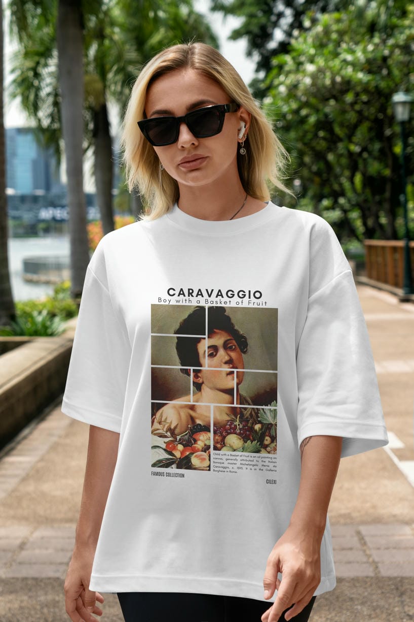 Caravaggio Boy ön Baskılı Oversize t-shirt Erkek Kadın Bisiklet Yaka Pamuk tişort