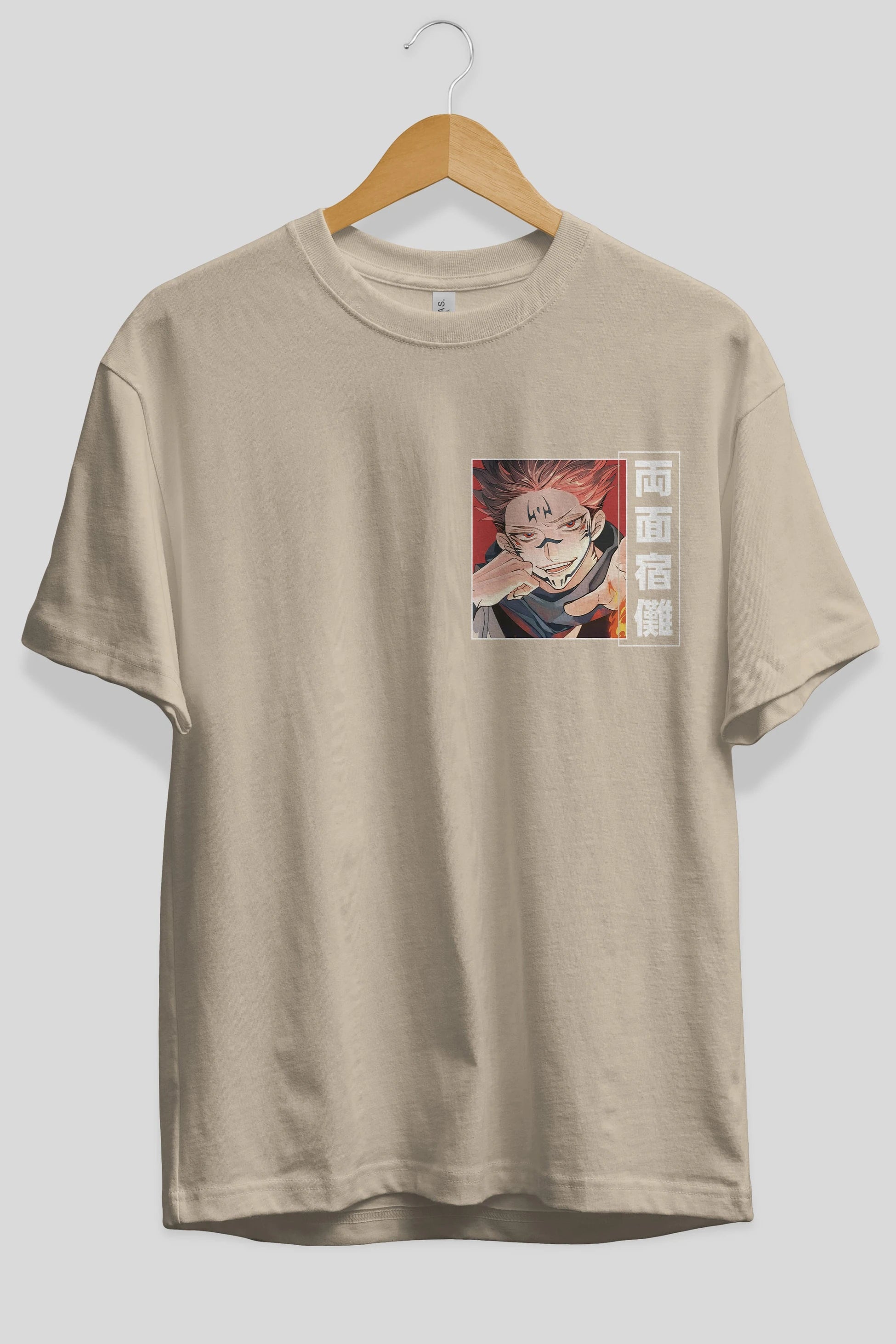 Sukuna Ryoumen 4 Ön Sol Baskılı Oversize t-shirt Erkek Kadın Unisex %100 Pamuk Bisiklet Yaka tişort