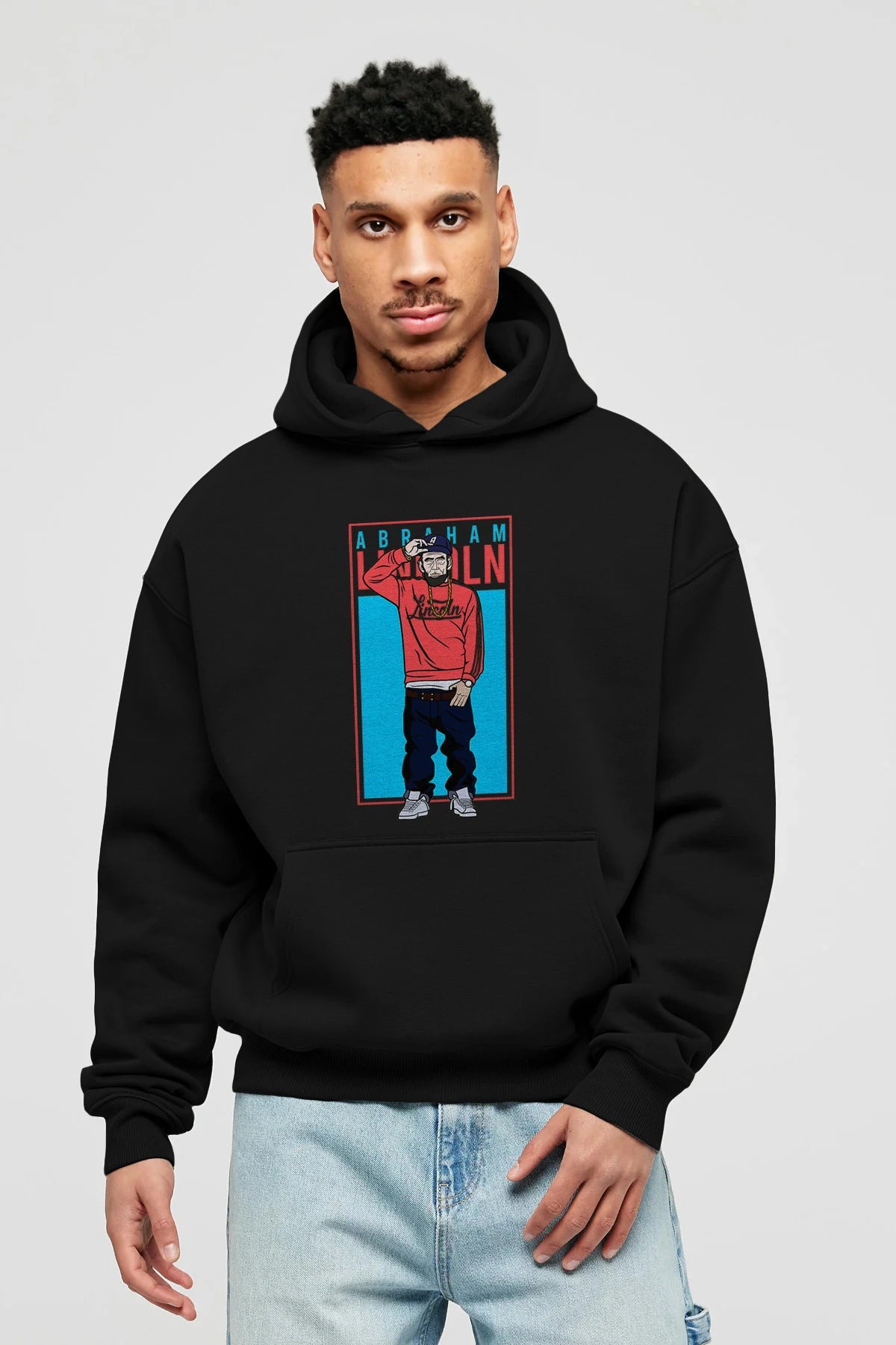 Abraham Lincoln Ön Baskılı Hoodie Oversize Kapüşonlu Sweatshirt Erkek Kadın Unisex