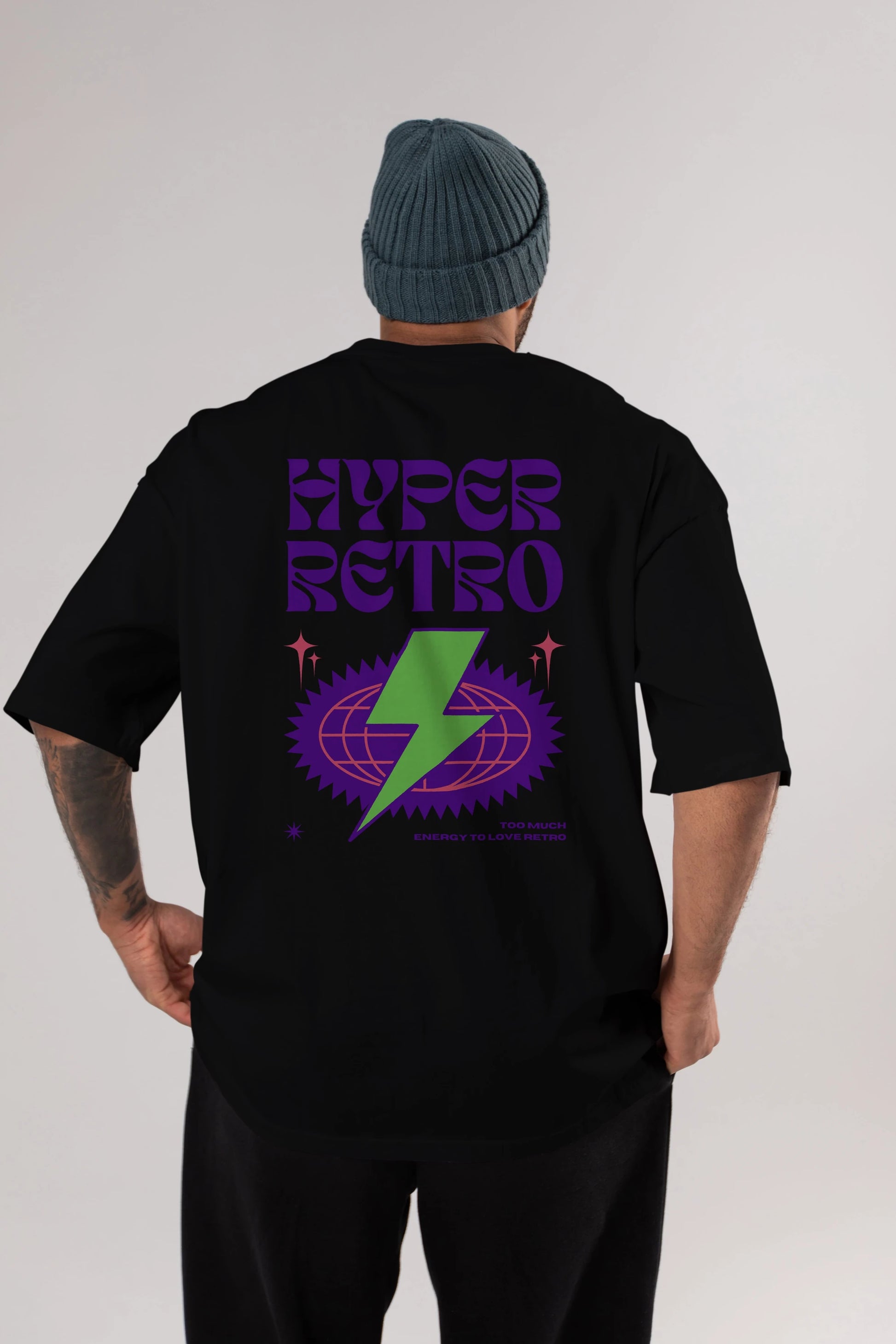Hyper Retro Yazılı Arka Baskılı Oversize t-shirt Erkek Kadın Unisex