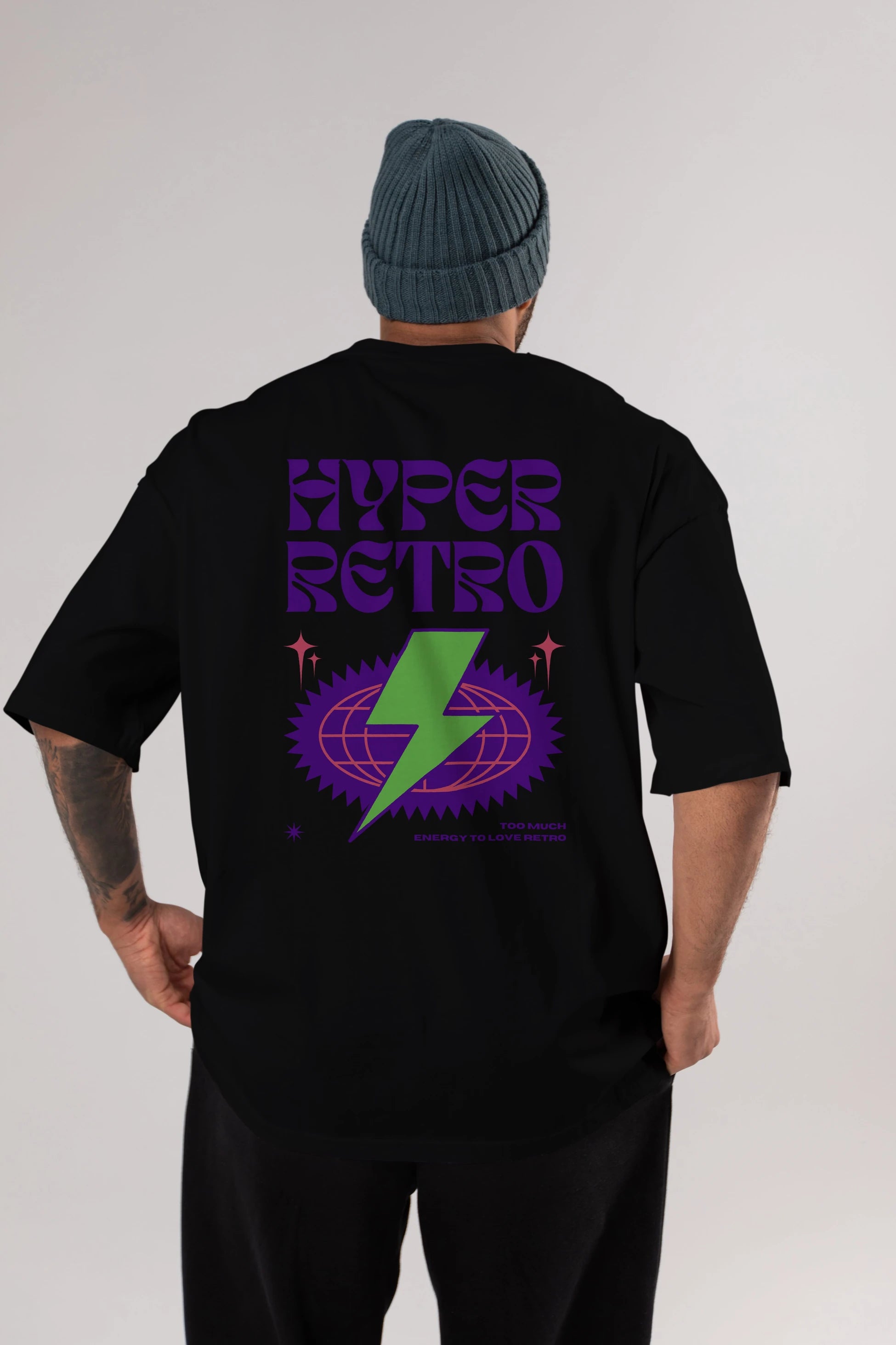 Hyper Retro Yazılı Arka Baskılı Oversize t-shirt Erkek Kadın Unisex