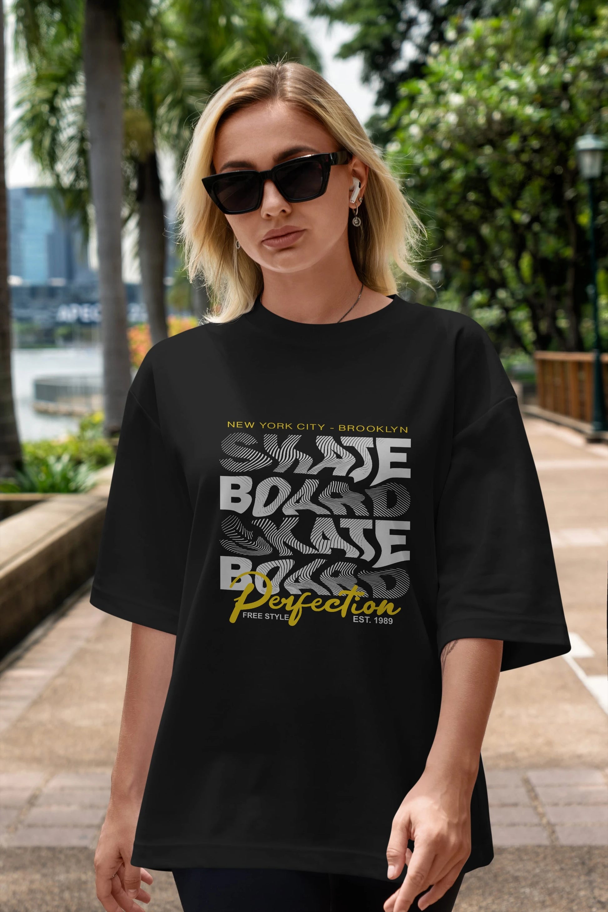 New York City and Brooklyn Ön Baskılı Oversize t-shirt Erkek Kadın Unisex