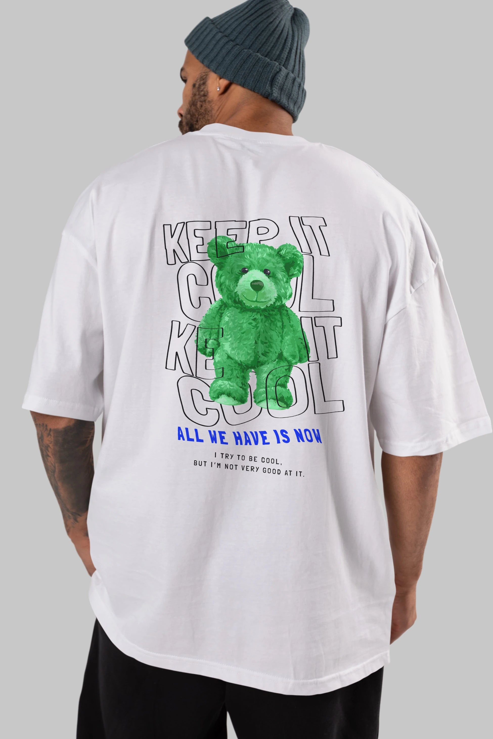Keep it Cool Bear Arka Baskılı Oversize t-shirt Erkek Kadın Unisex