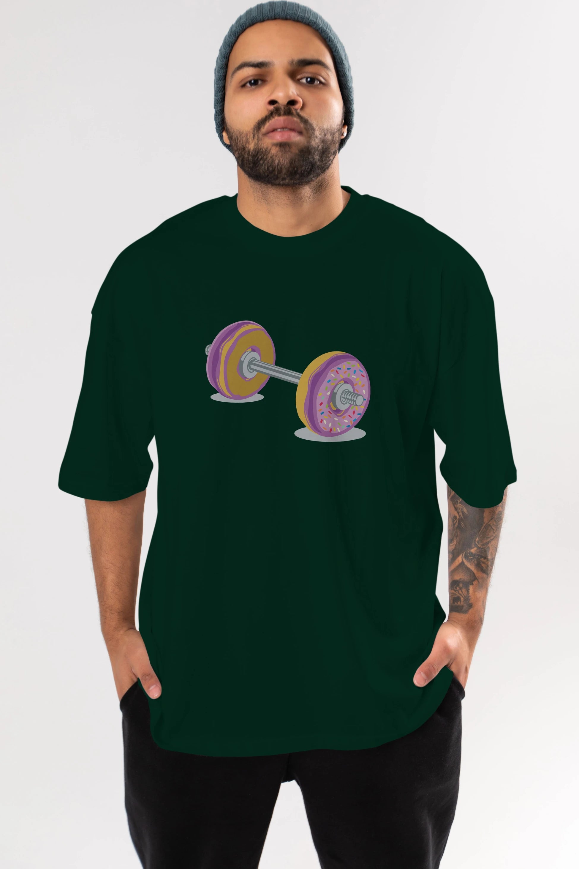 Donut Barbell Ön Baskılı Oversize t-shirt %100 pamuk Erkek Kadın Unisex