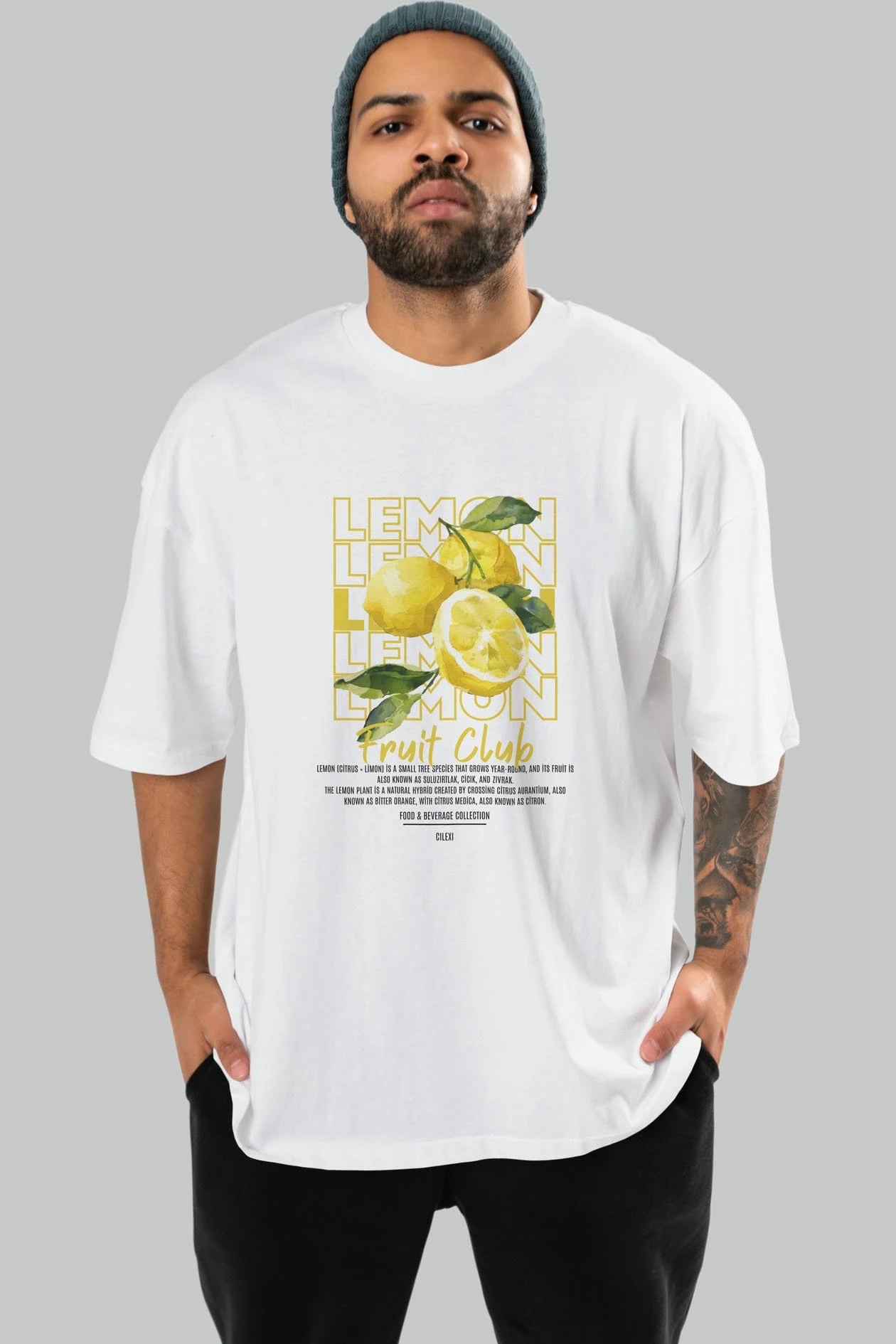 Lemon Ön Baskılı Oversize t-shirt Erkek Kadın Pamuk Bisiklet Yaka tişort