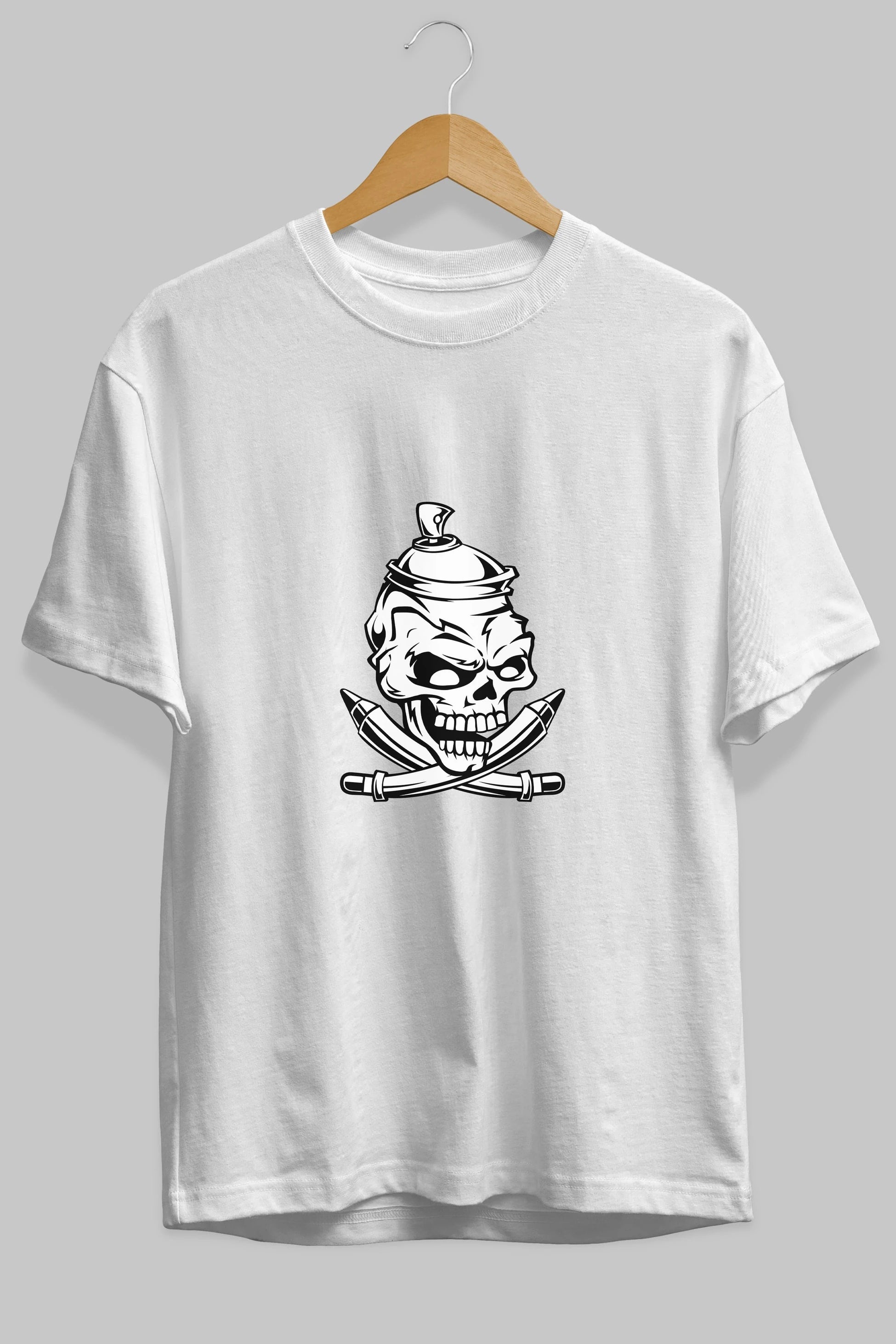 Skull Grafity Ön Baskılı Oversize t-shirt Erkek Kadın Unisex %100 Pamuk tişort