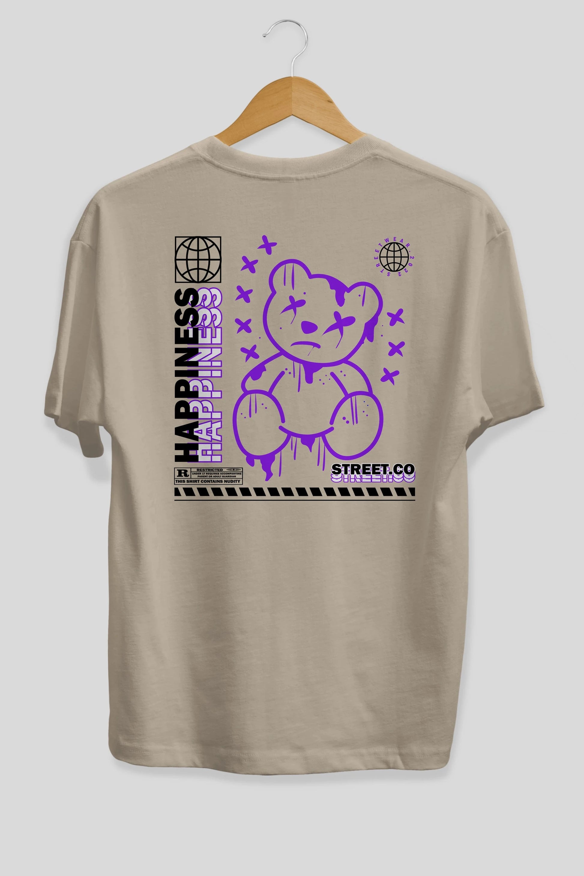 Happiness Bear 3 Arka Baskılı Oversize t-shirt Erkek Kadın Unisex