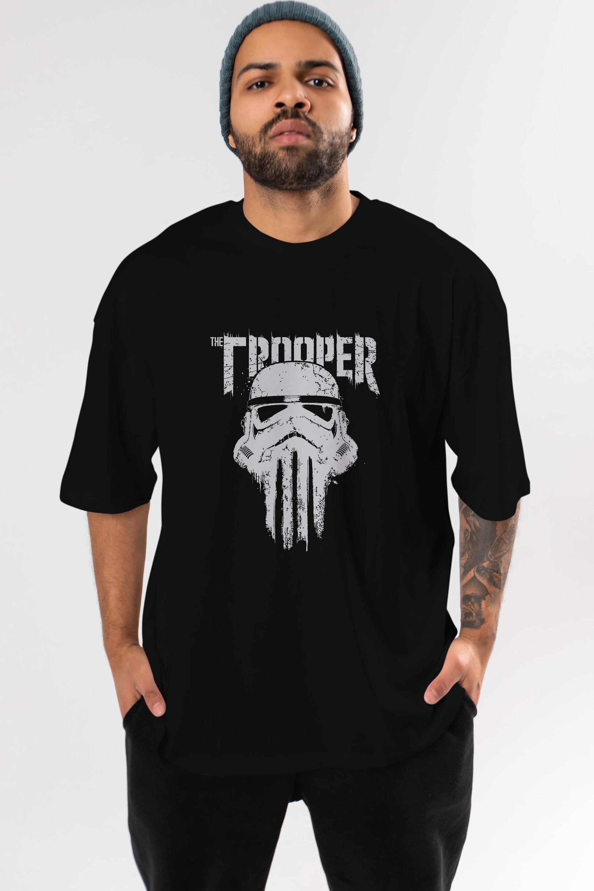 The Trooper Ön Baskılı Oversize t-shirt Erkek Kadın Unisex %100 Pamuk Bisiklet Yaka tişort