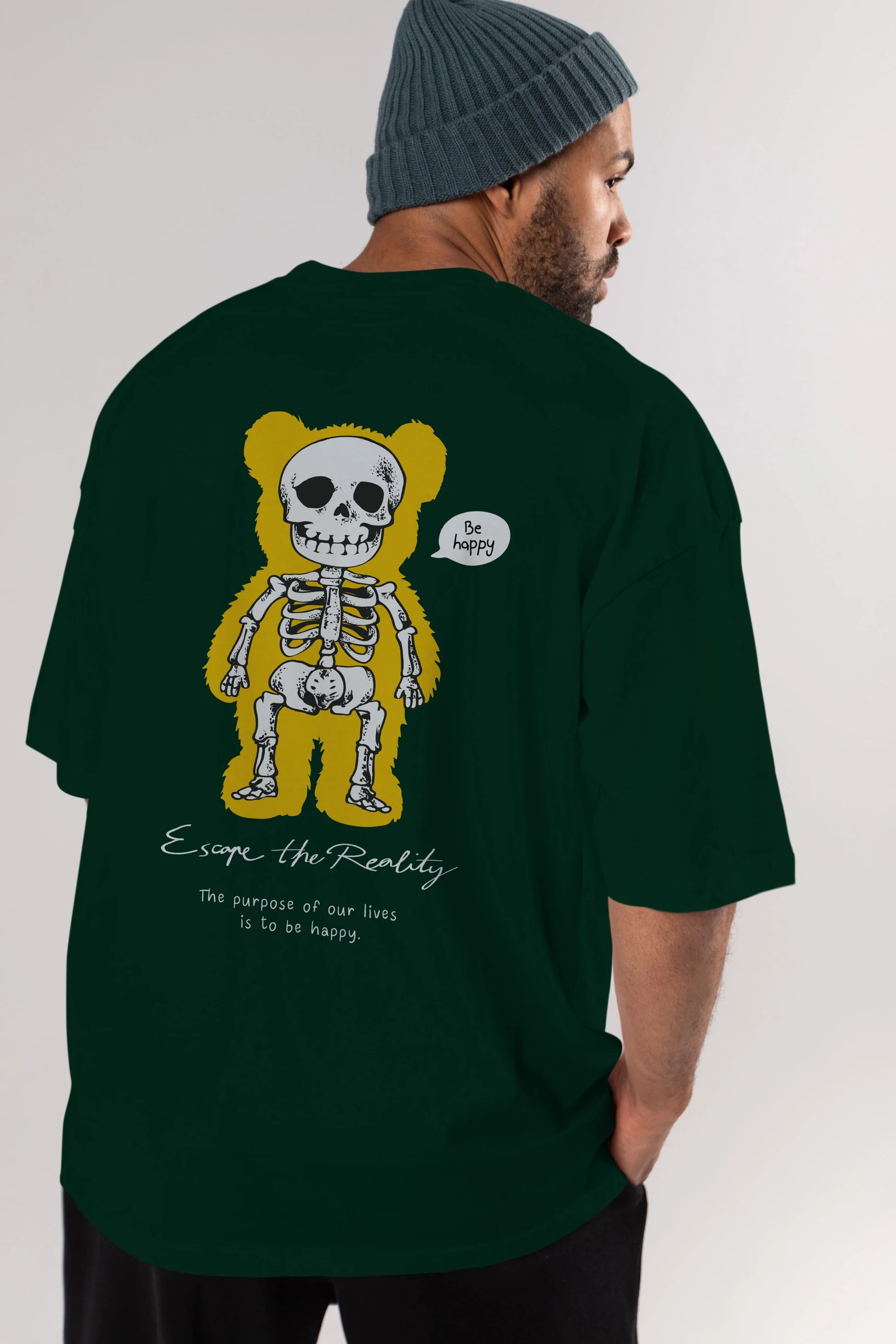 Be Happy Bear Arka Baskılı Oversize t-shirt Erkek Kadın Unisex
