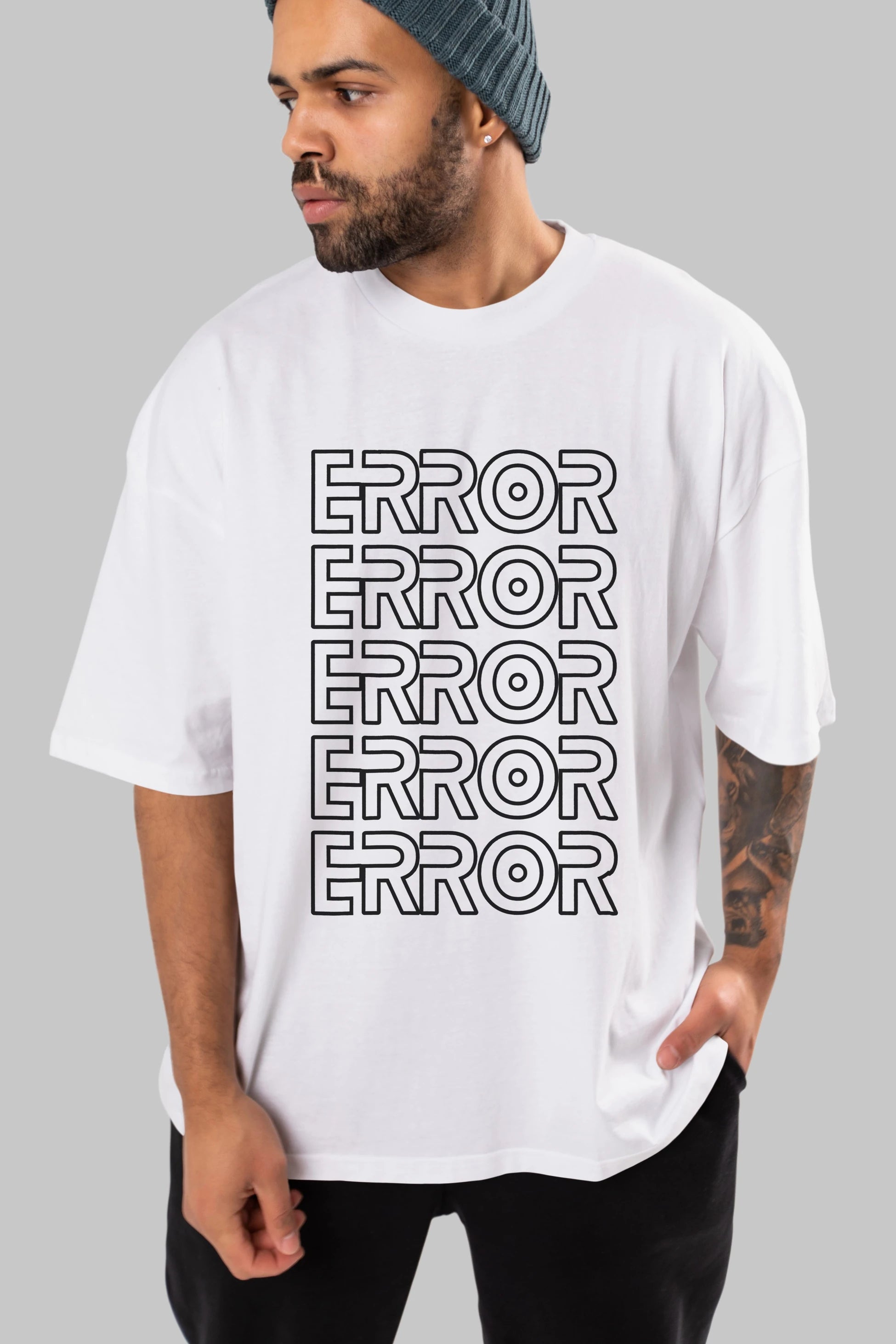 Error Yazılı Ön Baskılı Oversize t-shirt Erkek Kadın Unisex