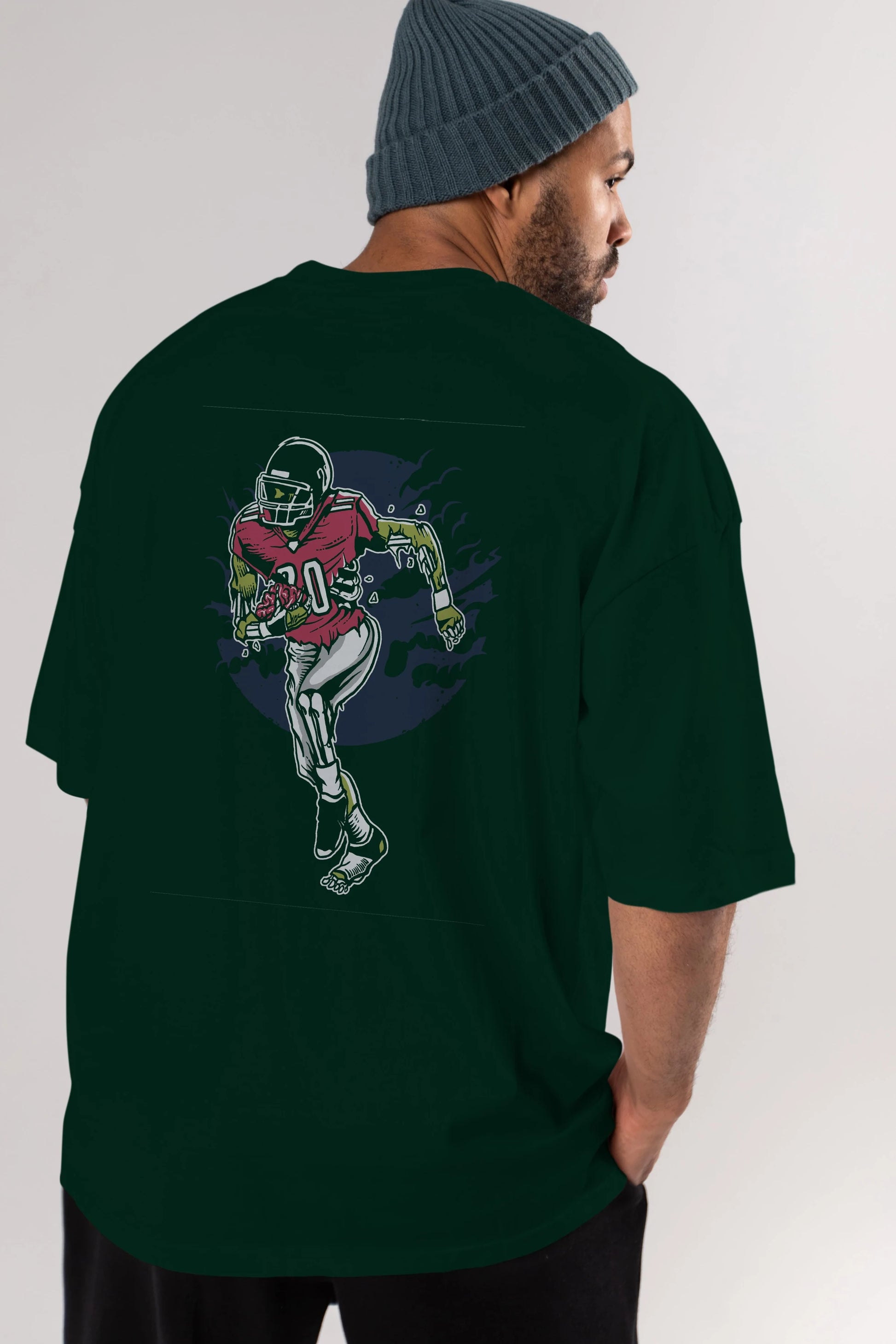 Zombie Football Arka Baskılı Oversize t-shirt Erkek Kadın Unisex %100 Pamuk