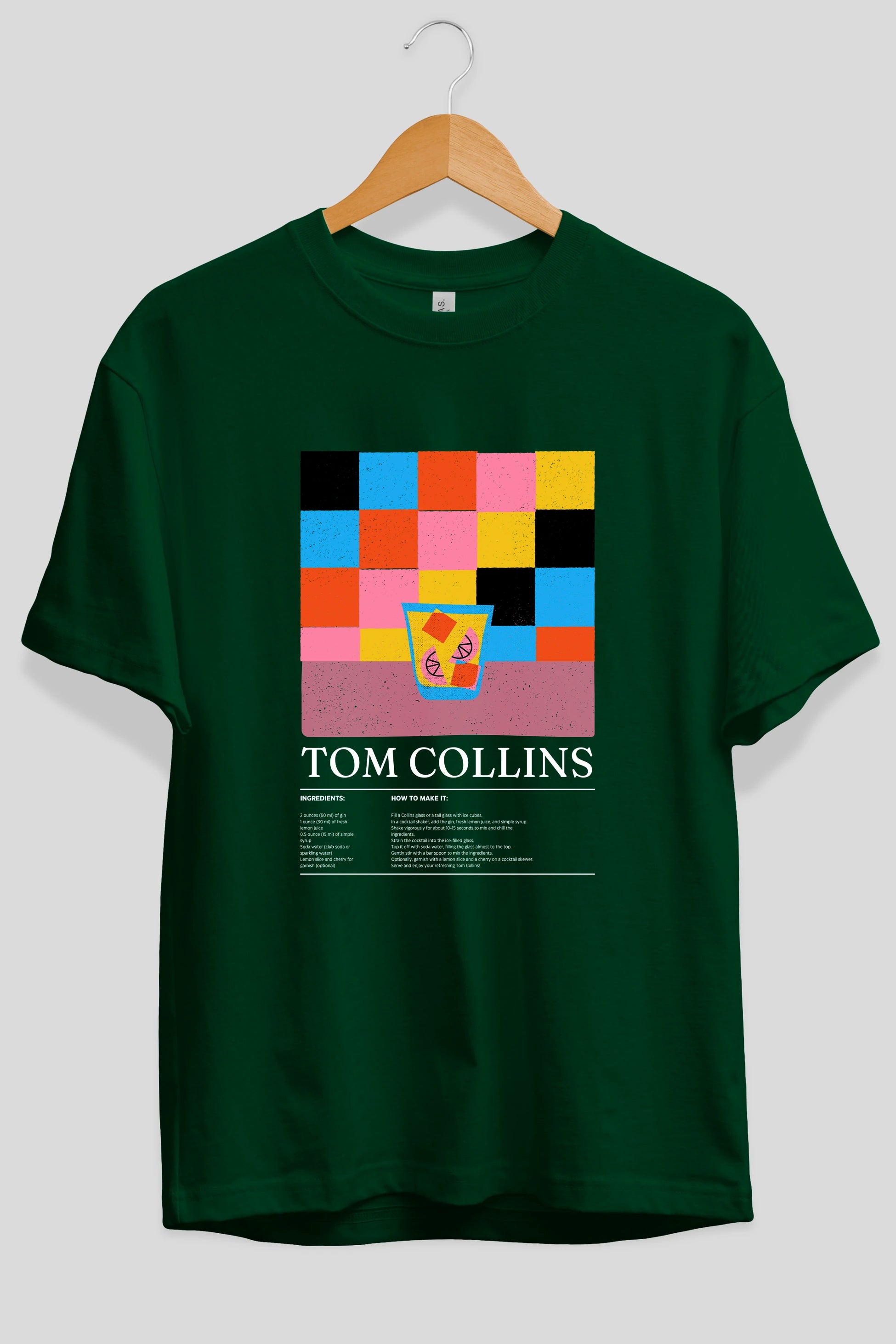 Tom Collins Kokteyl Ön Baskılı Oversize t-shirt Erkek Kadın %100 Pamuk Bisiklet Yaka tişort