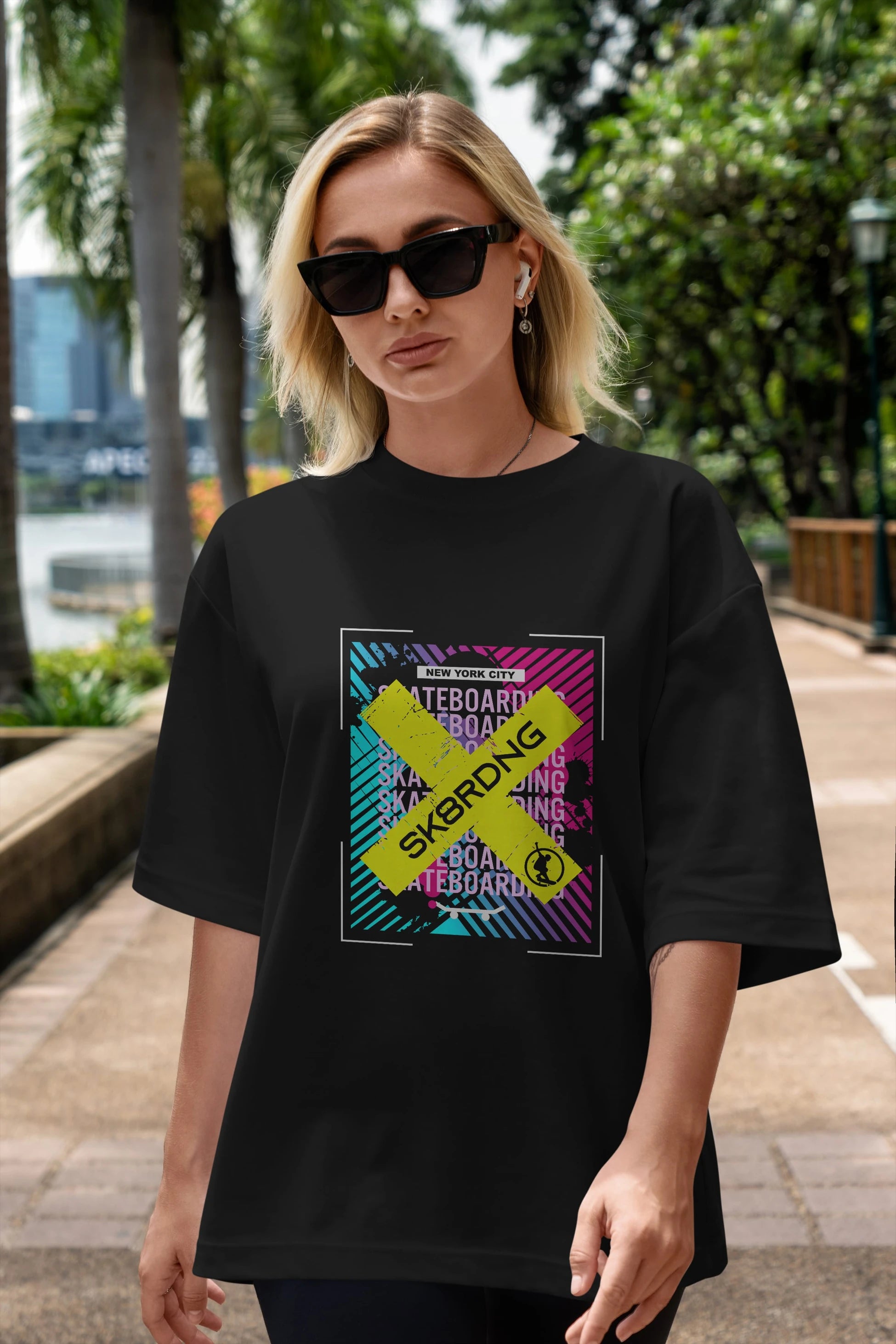 Skatebording Ön Baskılı Oversize t-shirt Erkek Kadın Unisex