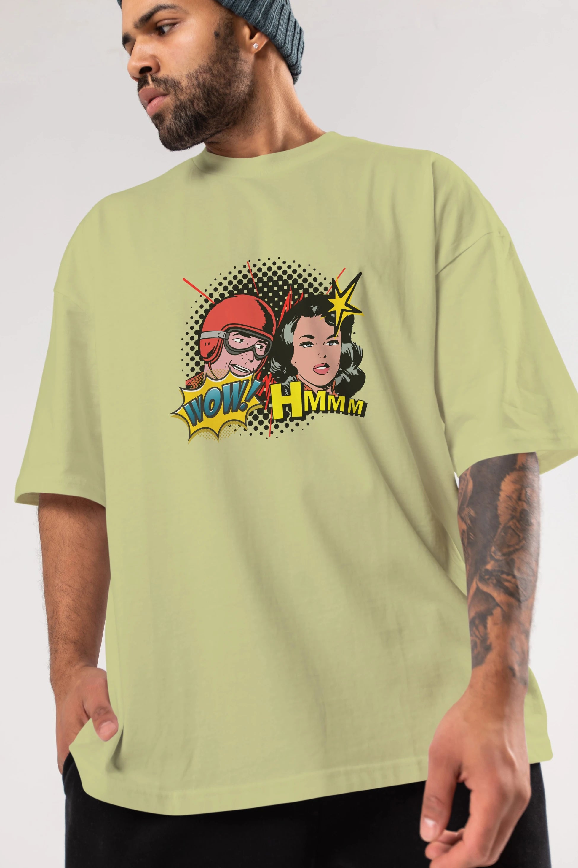 Comic Wow Yazılı Ön Baskılı Oversize t-shirt Erkek Kadın Unisex