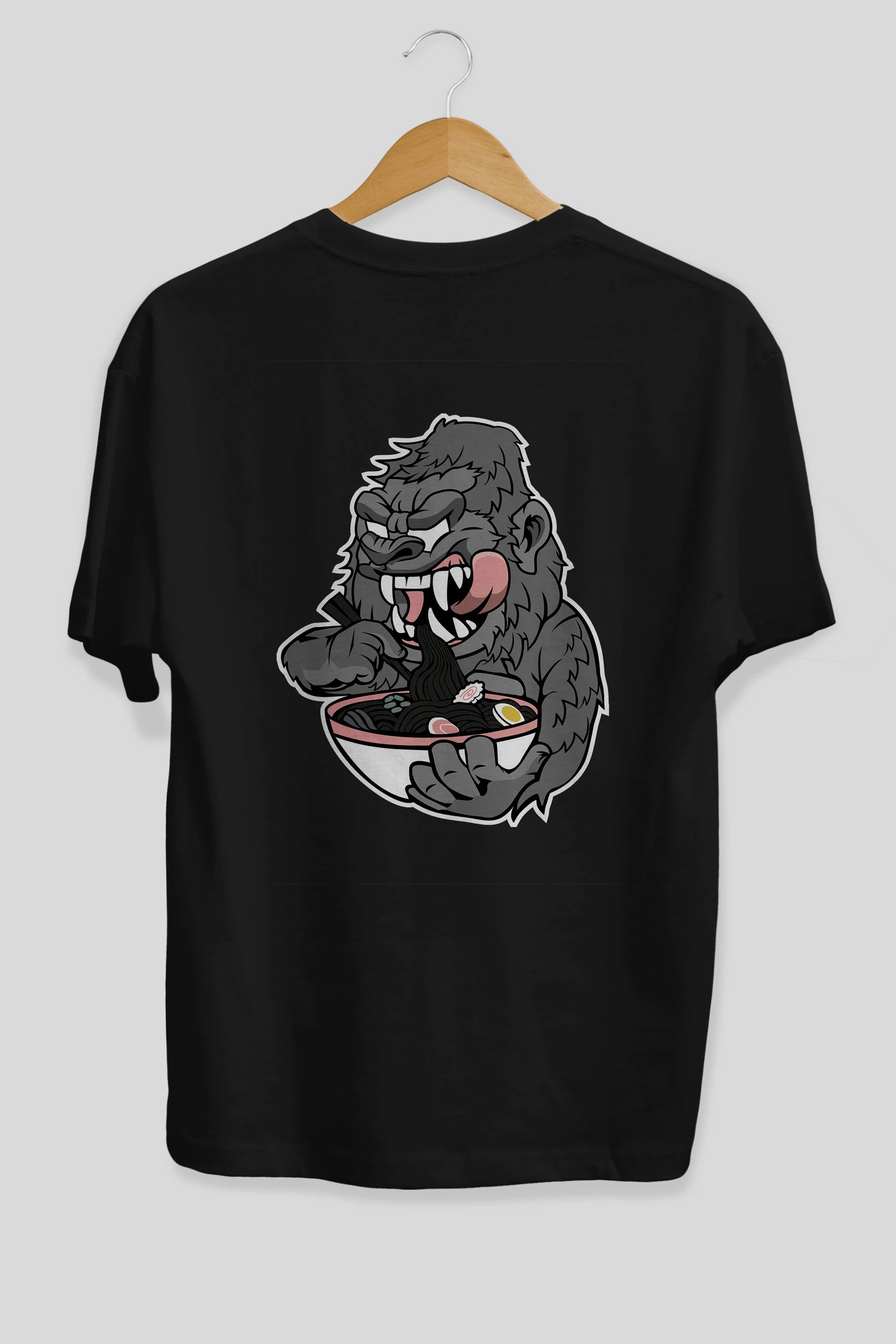 Big Gorilla Ramen Arka Baskılı Oversize t-shirt Erkek Kadın Unisex %100 Pamuk tişort
