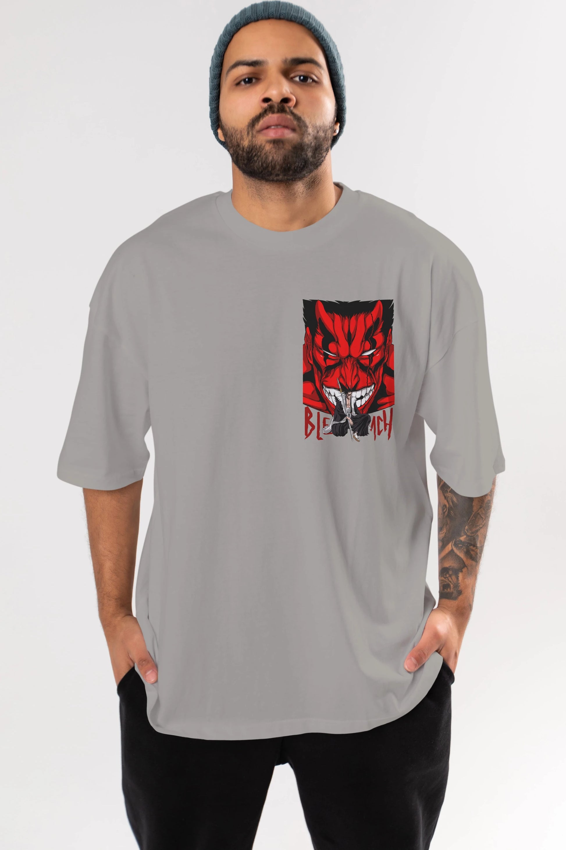 KENPACHI ZARAKI BLEACH Ön Sol Baskılı Oversize t-shirt Erkek Kadın Unisex %100 Pamuk Bisiklet Yaka tişort