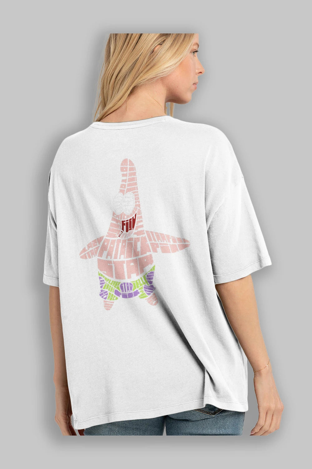 Patrick Star Arka Baskılı Oversize t-shirt %100 pamuk Erkek Kadın Unisex