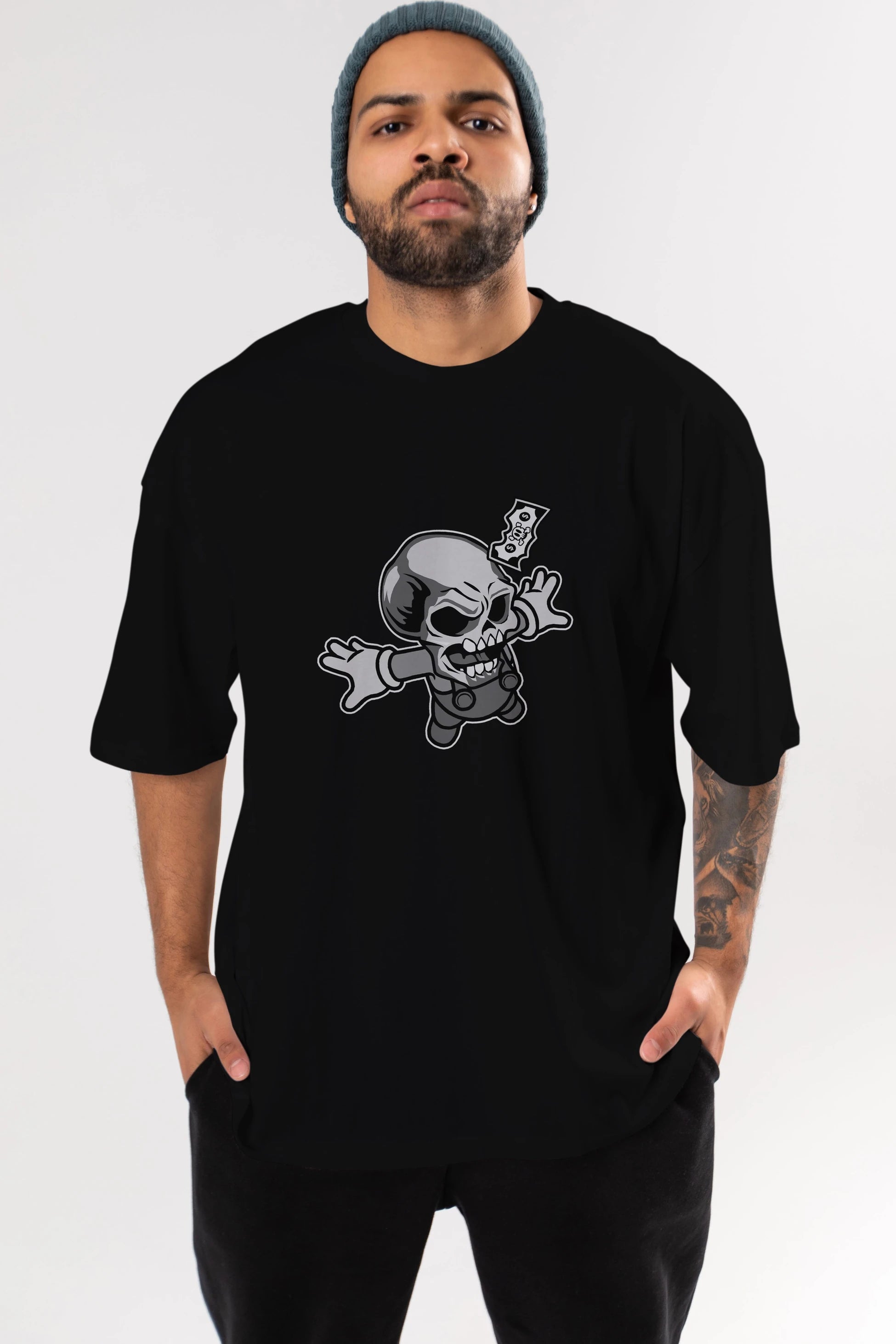 Skull Drowning Ön Baskılı Oversize t-shirt Erkek Kadın Unisex %100 Pamuk tişort