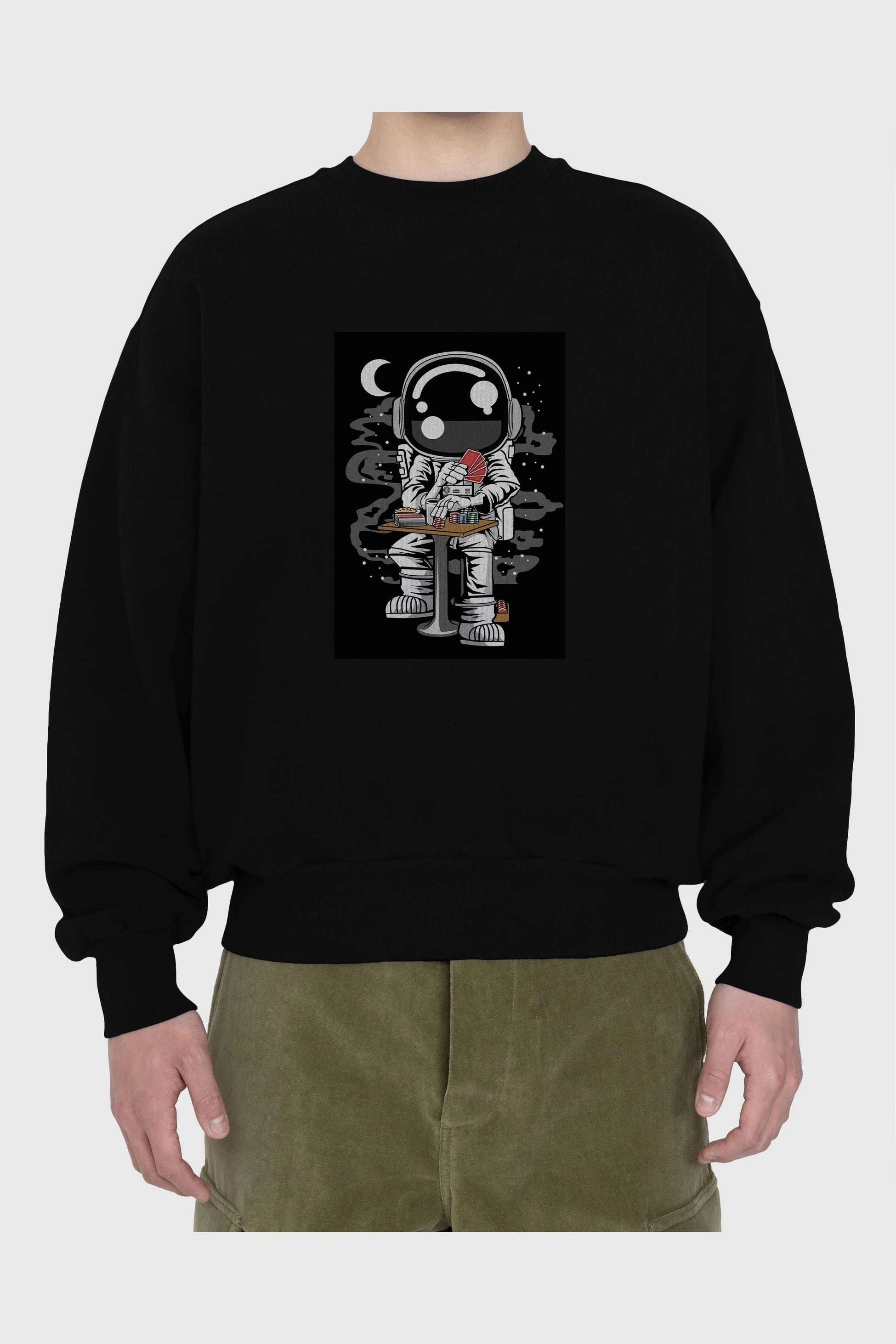 Astronaut Gambler Ön Baskılı Oversize Sweatshirt Erkek Kadın Unisex