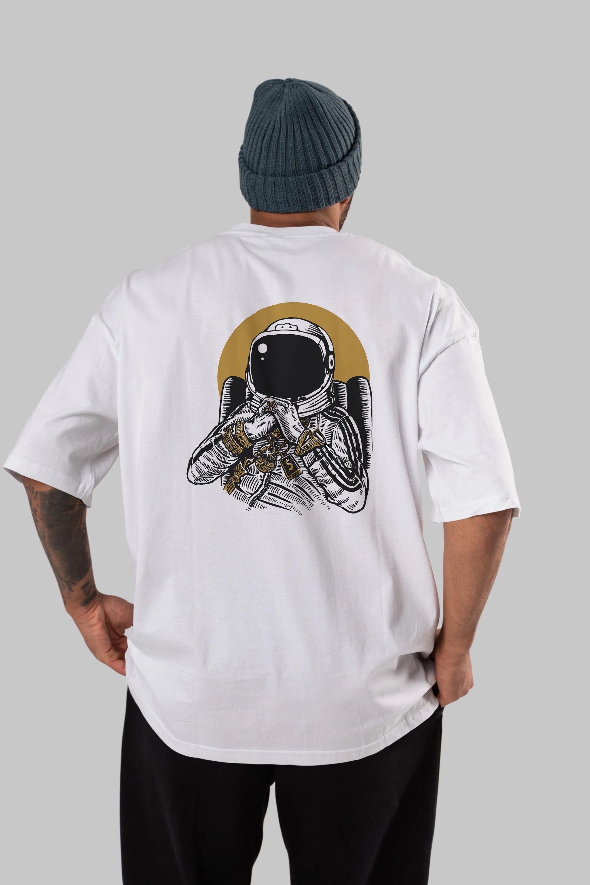 Space Dee Jay Arka Baskılı Oversize t-shirt Erkek Kadın Unisex %100 Pamuk