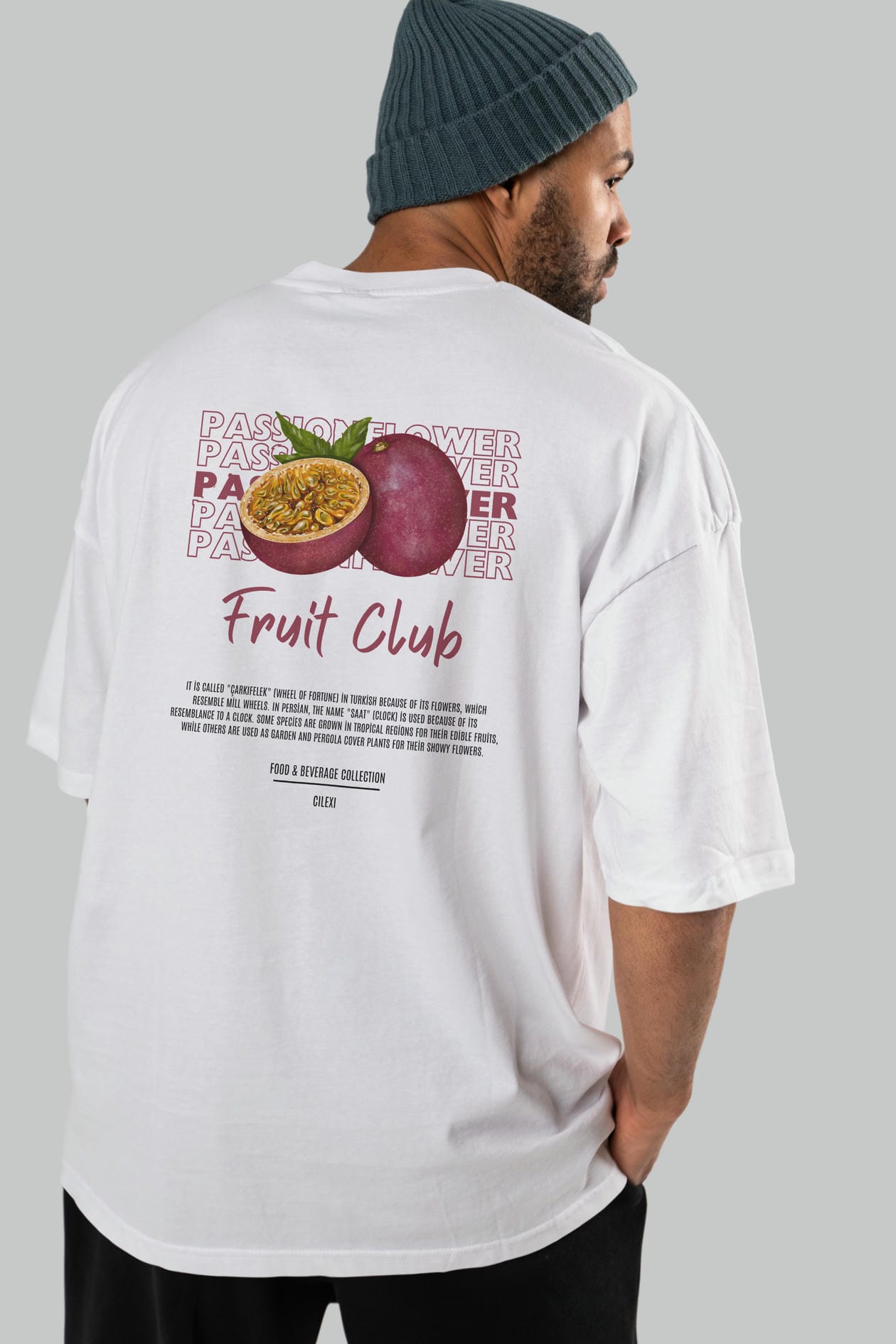 Passionflower Arka Baskılı Oversize t-shirt Erkek Kadın Pamuk Bisiklet Yaka tişort