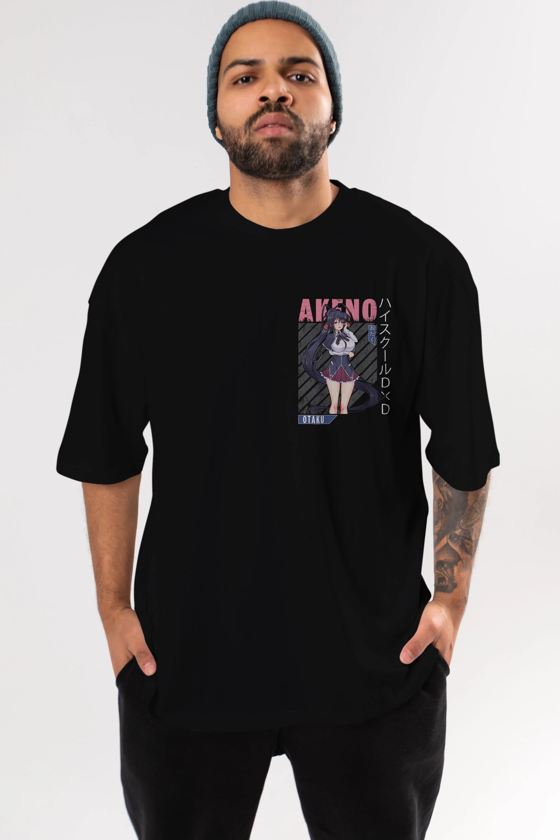 Akeno Himejima 4 Ön Sol Baskılı Oversize t-shirt Erkek Kadın Unisex %100 Pamuk Bisiklet Yaka tişort