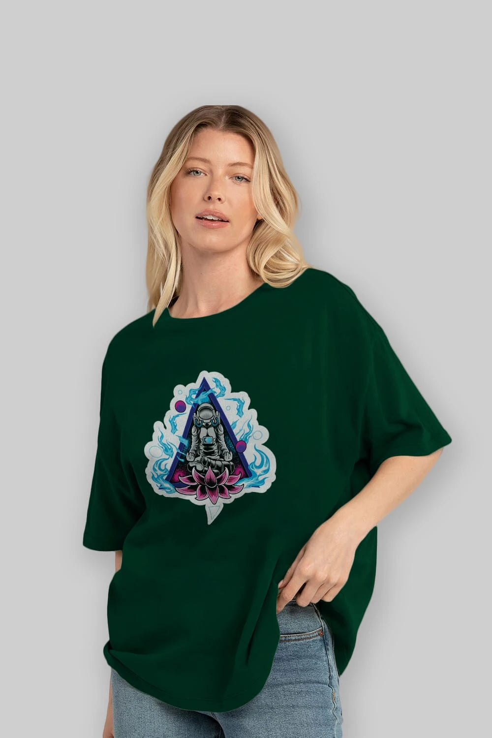 Astronaut Meditation Sticker Ön Baskılı Oversize t-shirt Erkek Kadın Unisex