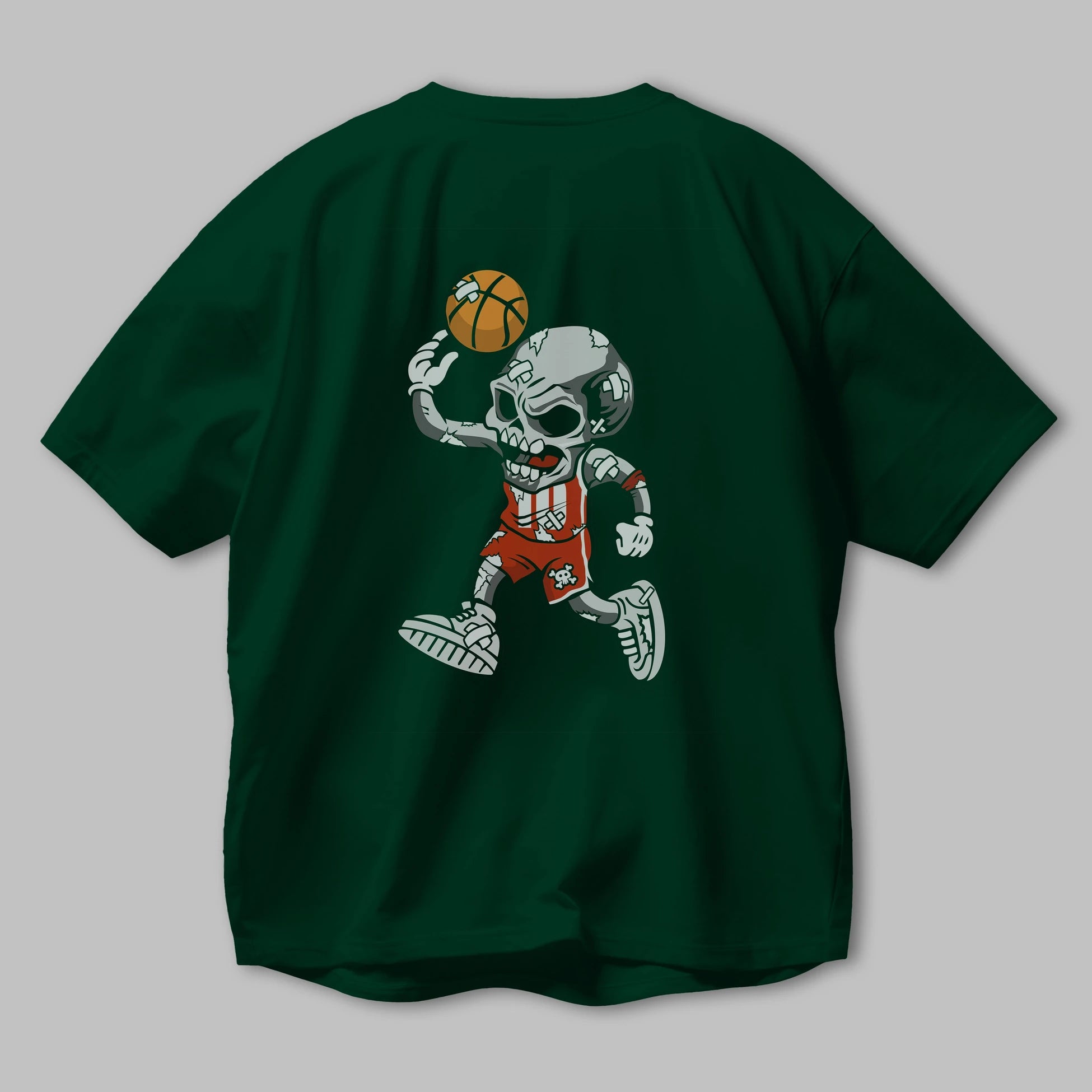 Skull Basketball Arka Baskılı Oversize t-shirt Erkek Kadın Unisex %100 Pamuk tişort