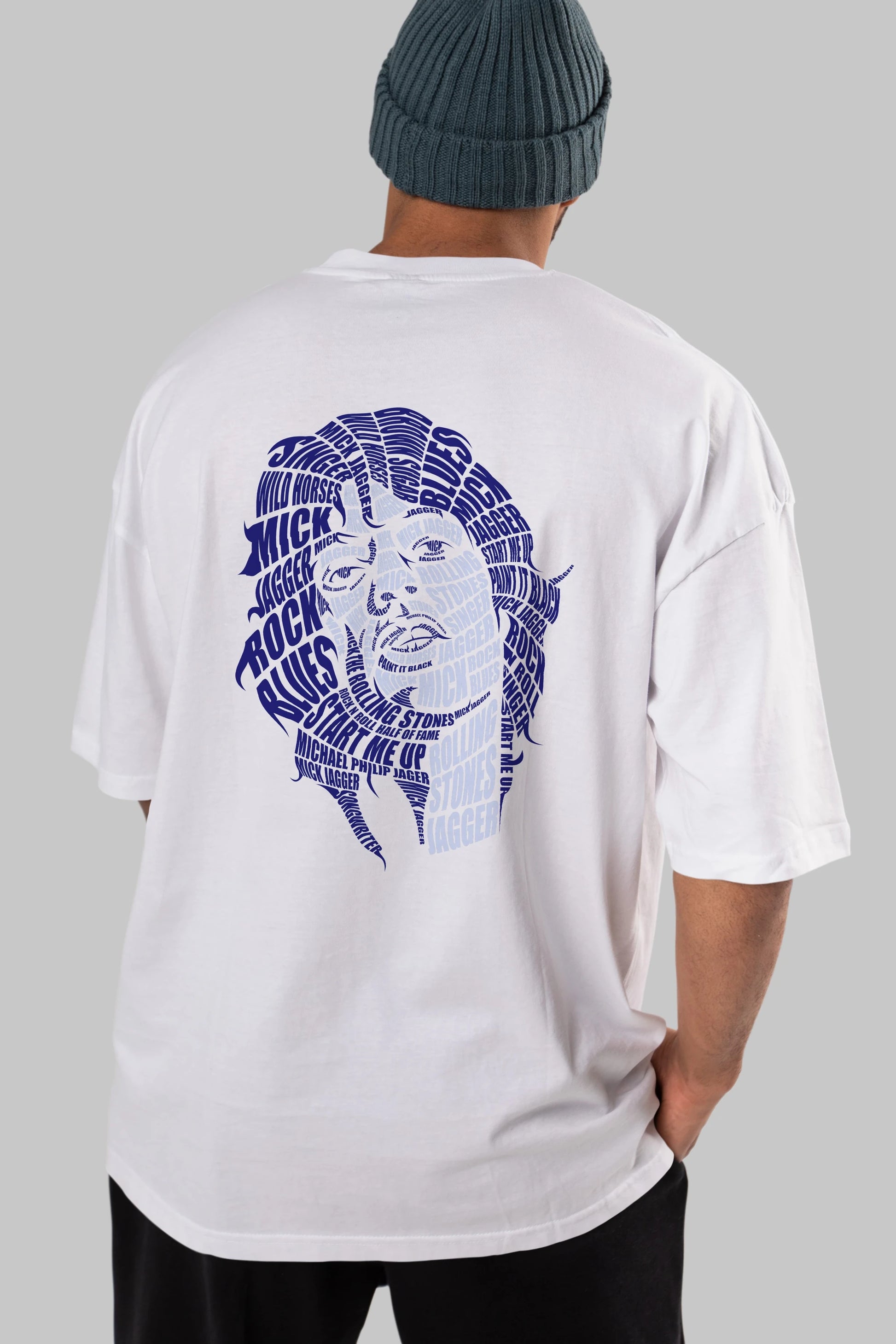 Mick Jagger Calligram Arka Baskılı Oversize t-shirt %100 pamuk Erkek Kadın Unisex