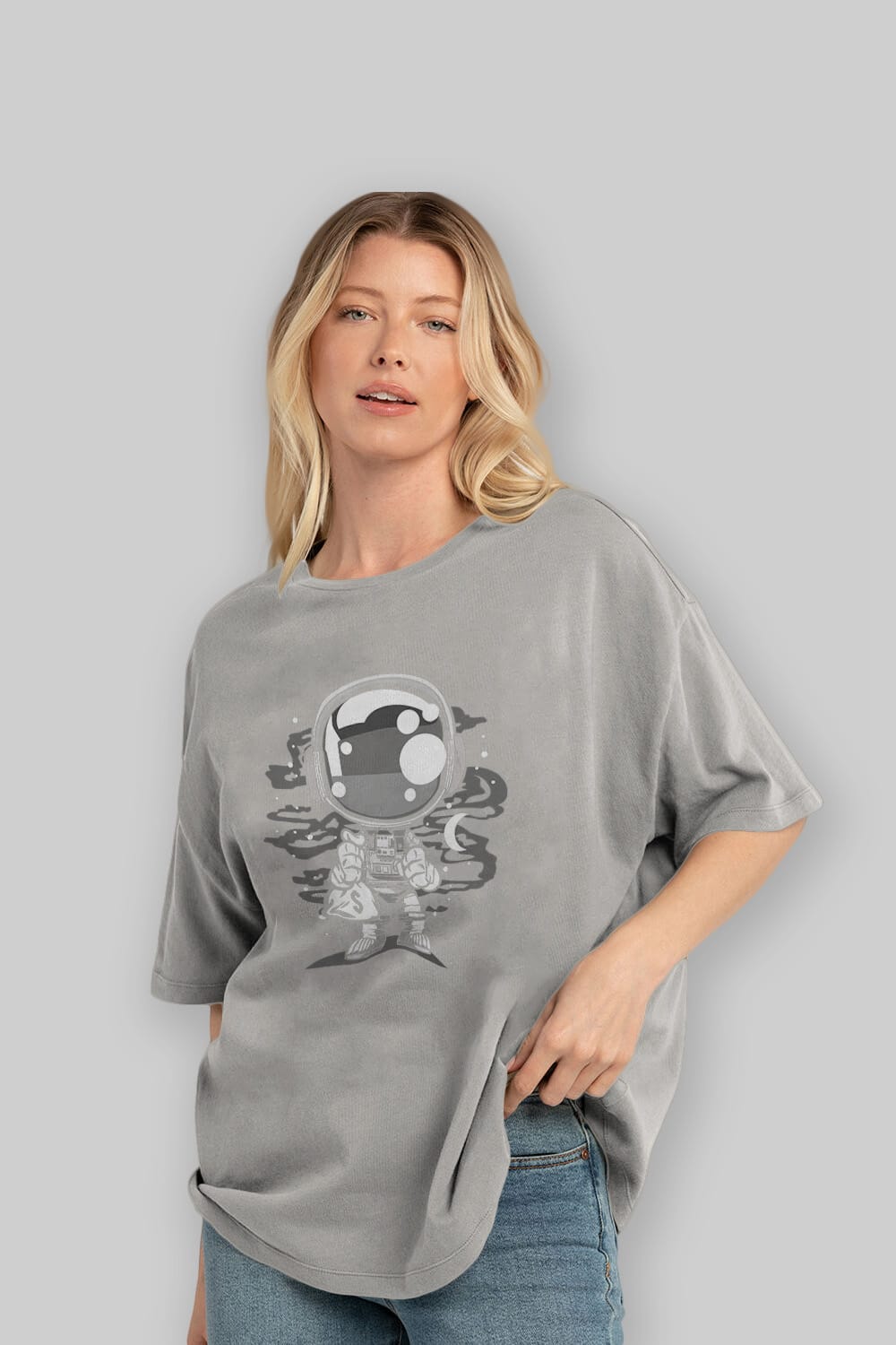 Astronaut Chibi Ön Baskılı Oversize t-shirt Erkek Kadın Unisex