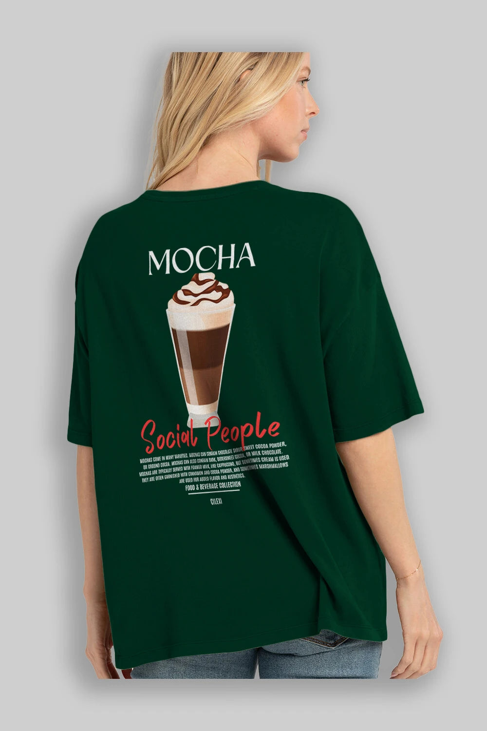 Mocha Kokteyl Serisi Baskılı Oversize t-shirt Erkek Kadın Unisex %100 Pamuk Bisiklet Yaka tişort