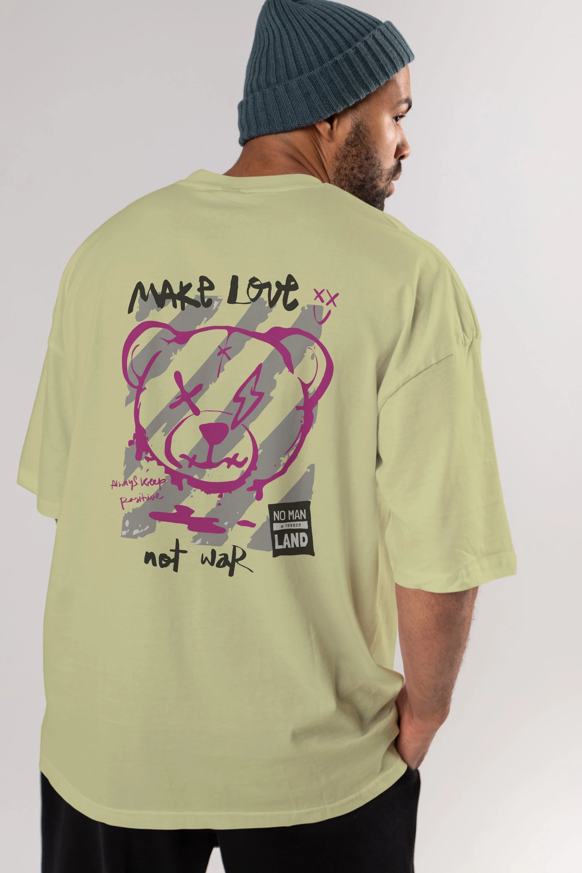 Make Love Bear Arka Baskılı Oversize t-shirt Erkek Kadın Unisex