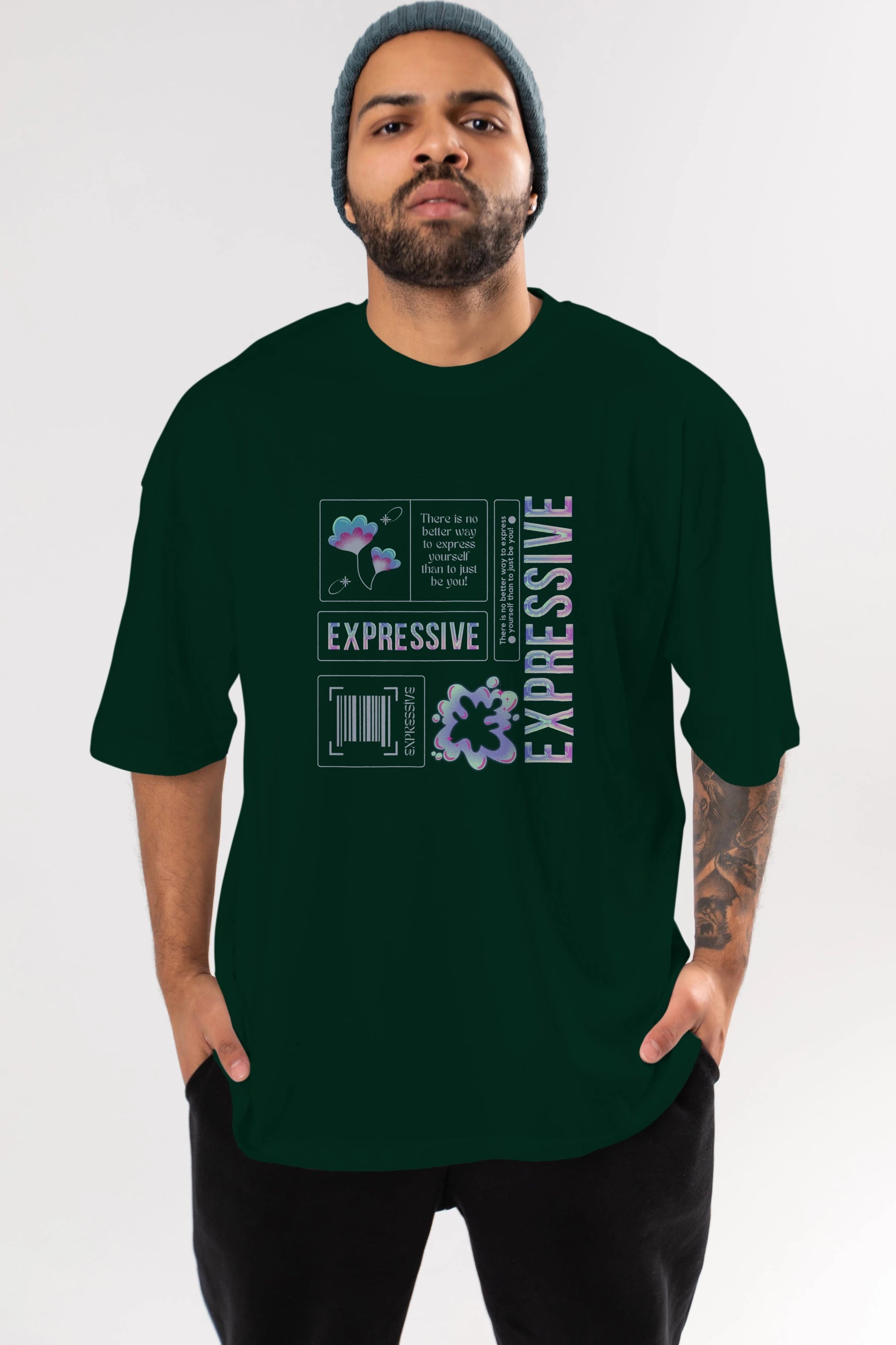 Expressive Streetwear Ön Baskılı Oversize t-shirt Erkek Kadın Unisex
