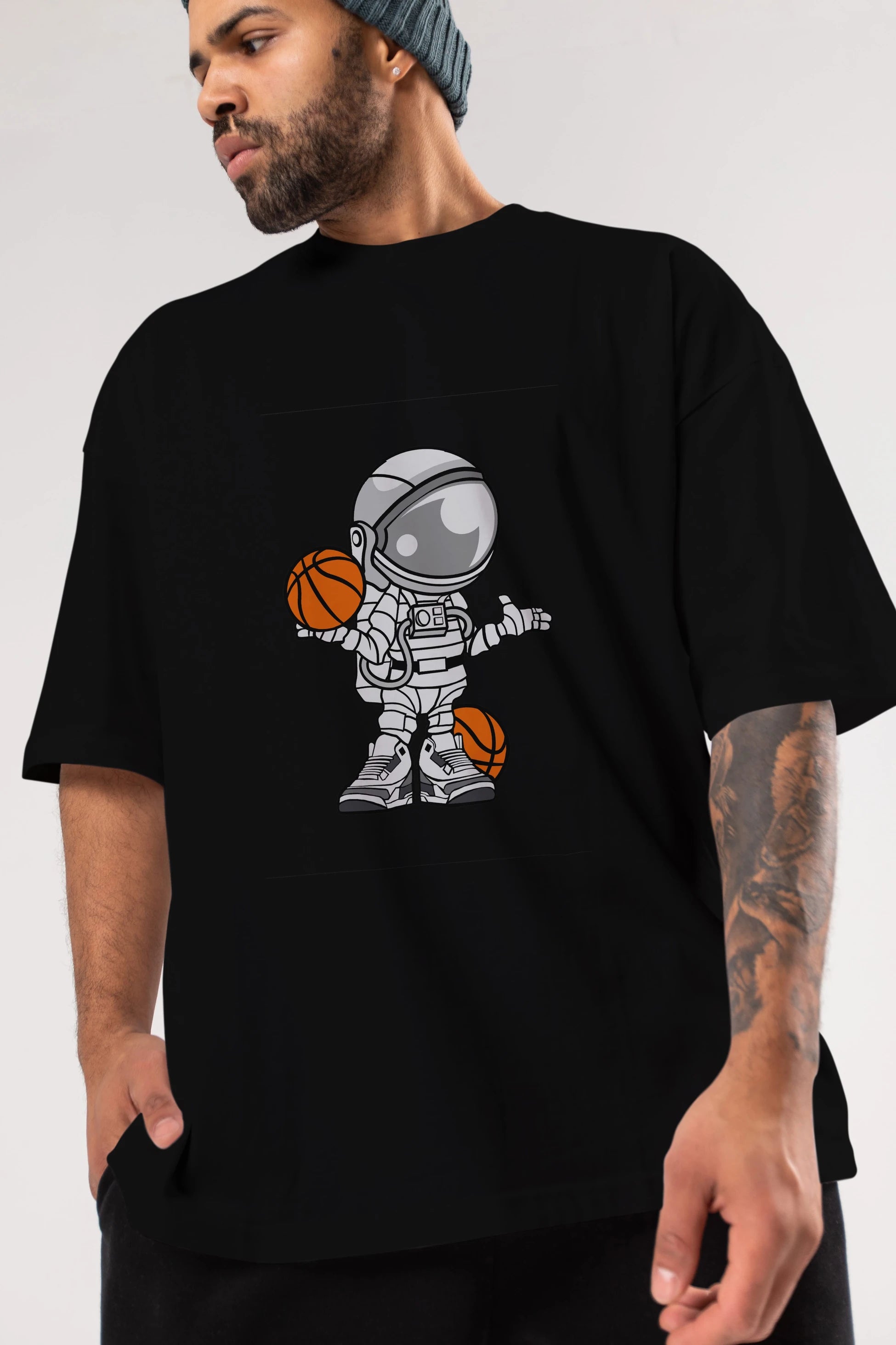 Astronaut Basketball Player Ön Baskılı Oversize t-shirt Erkek Kadın Unisex %100 Pamuk tişort