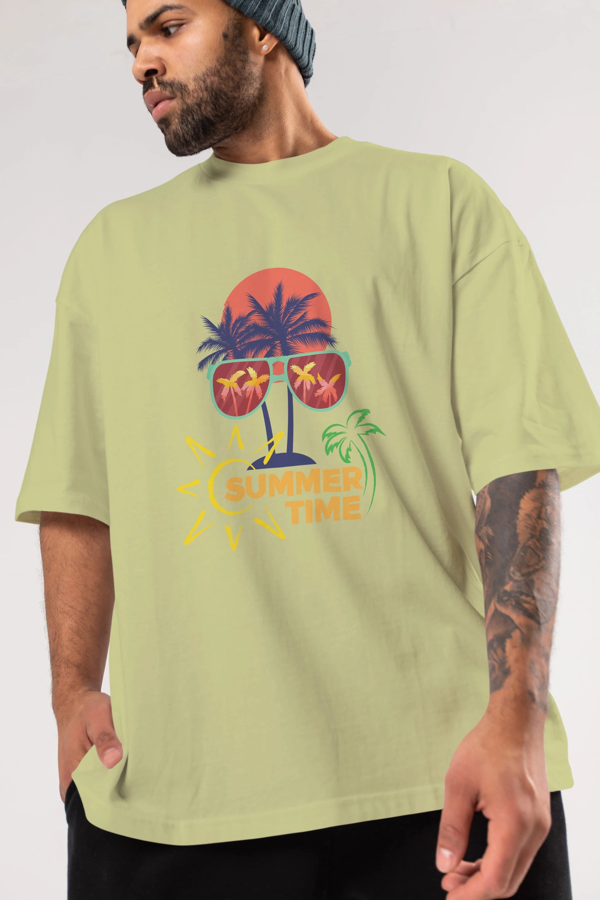 Summer Time Yazılı Ön Baskılı Oversize t-shirt Erkek Kadın Unisex