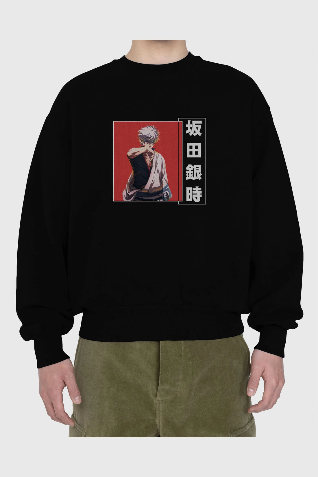 Gintoki Sakata GINTAMA 1 Anime Ön Baskılı Oversize Sweatshirt Erkek Kadın Unisex