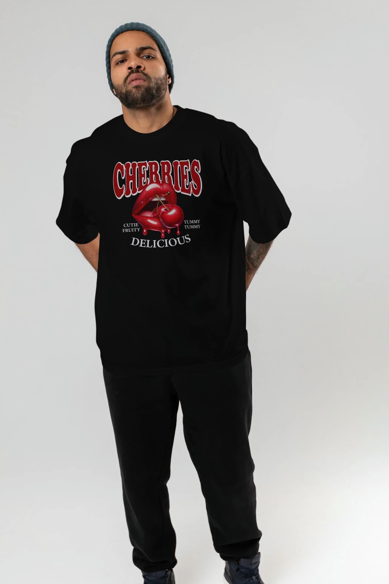 Cherry Cherries 2 Ön Baskılı Oversize t-shirt Erkek Kadın Pamuk Bisiklet Yaka tişort
