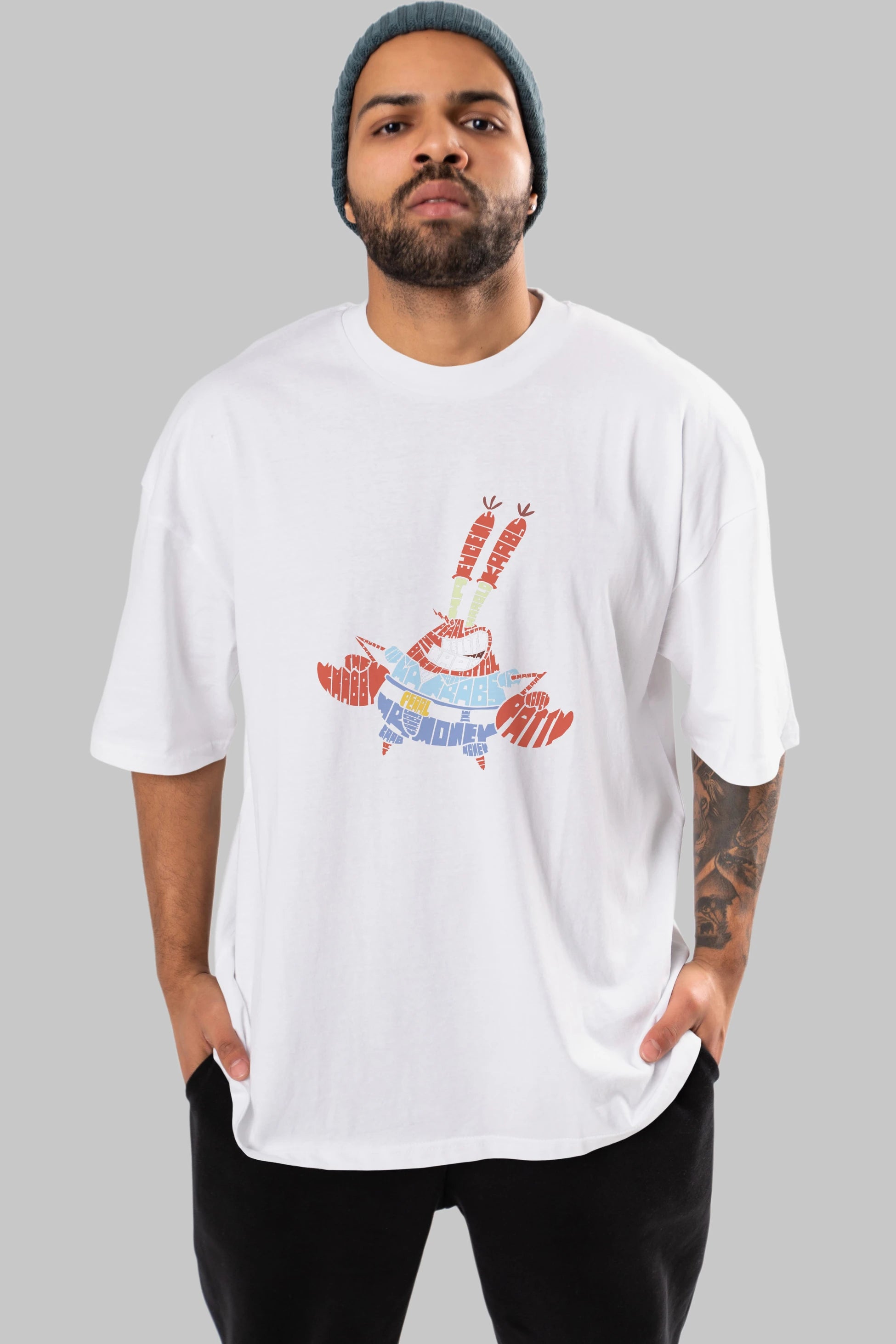 Mr Krabs Ön Baskılı Oversize t-shirt %100 pamuk Erkek Kadın Unisex
