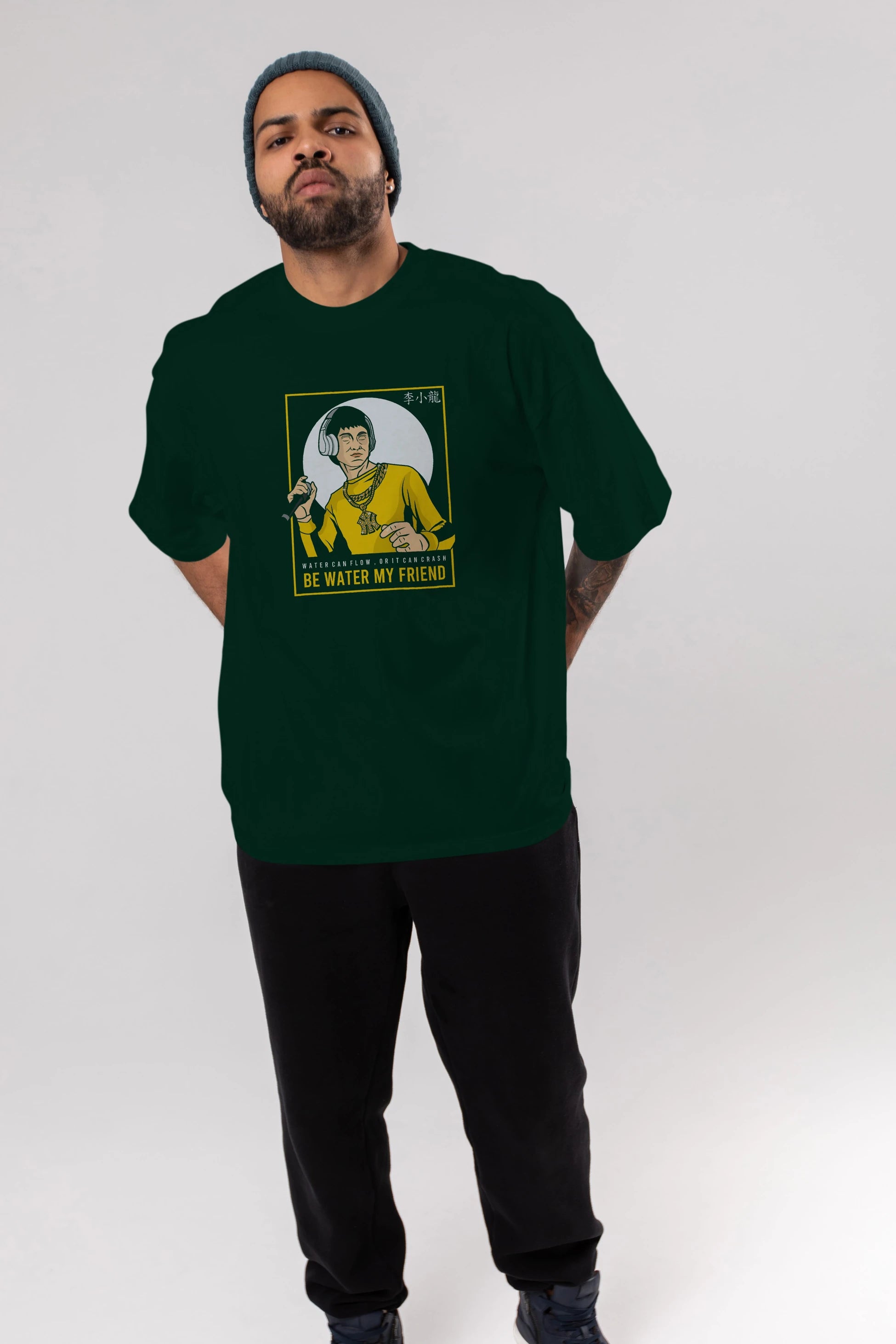 Bruce Lee Rapper Ön Baskılı Oversize t-shirt Erkek Kadın Unisex %100 Pamuk tişort