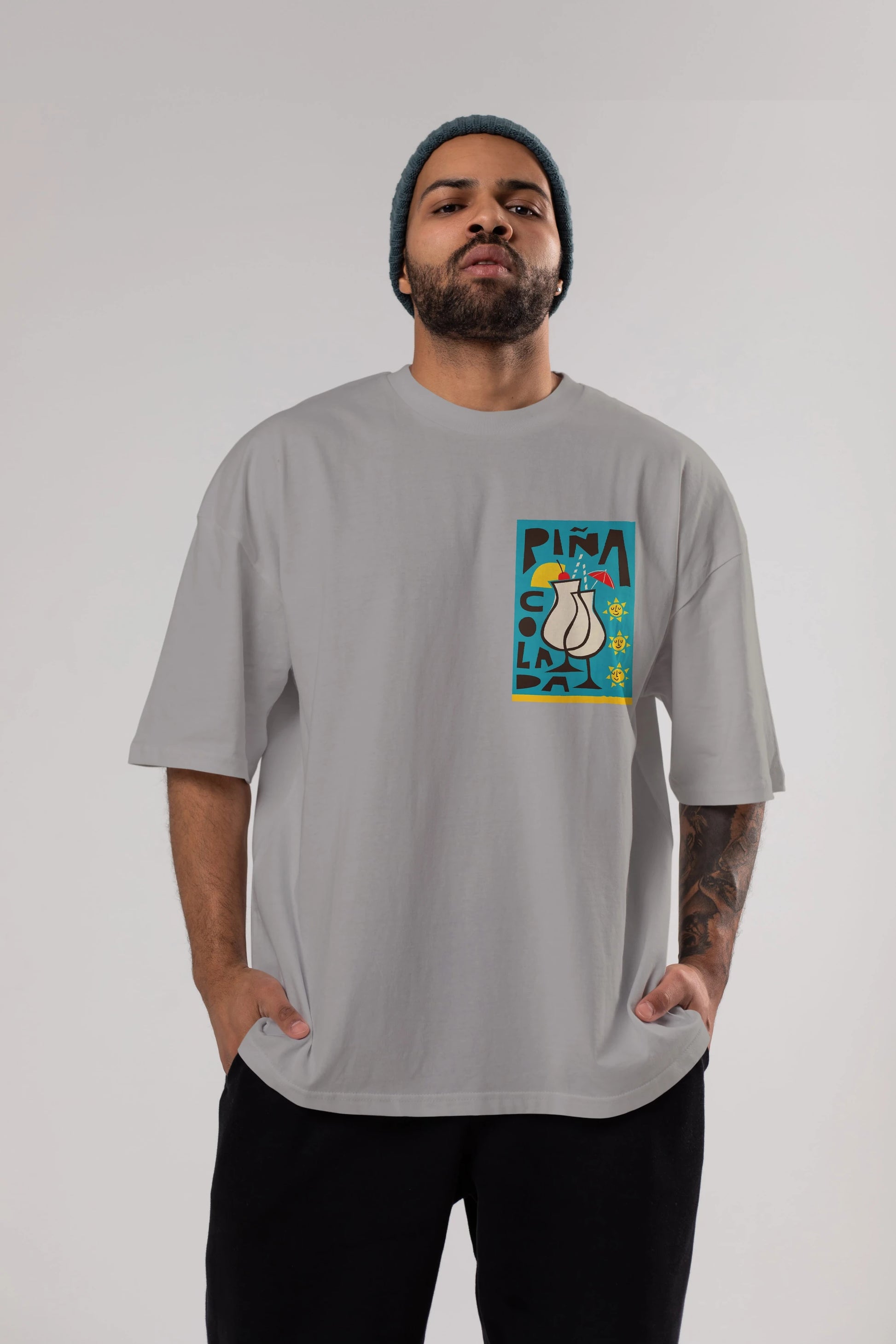 Pina Colada 4 Ön Sol Baskılı Oversize t-shirt Erkek Kadın Unisex %100 Pamuk Bisiklet Yaka tişort