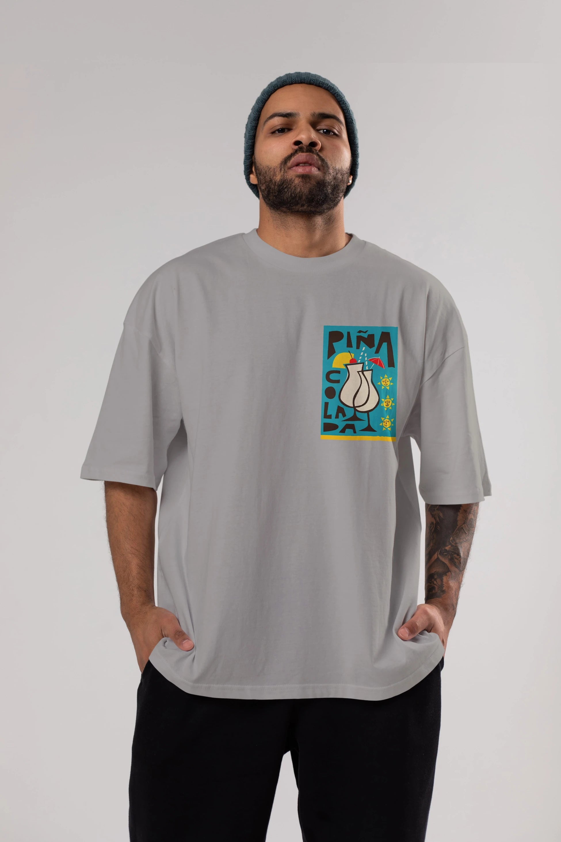 Pina Colada 4 Ön Sol Baskılı Oversize t-shirt Erkek Kadın Unisex %100 Pamuk Bisiklet Yaka tişort