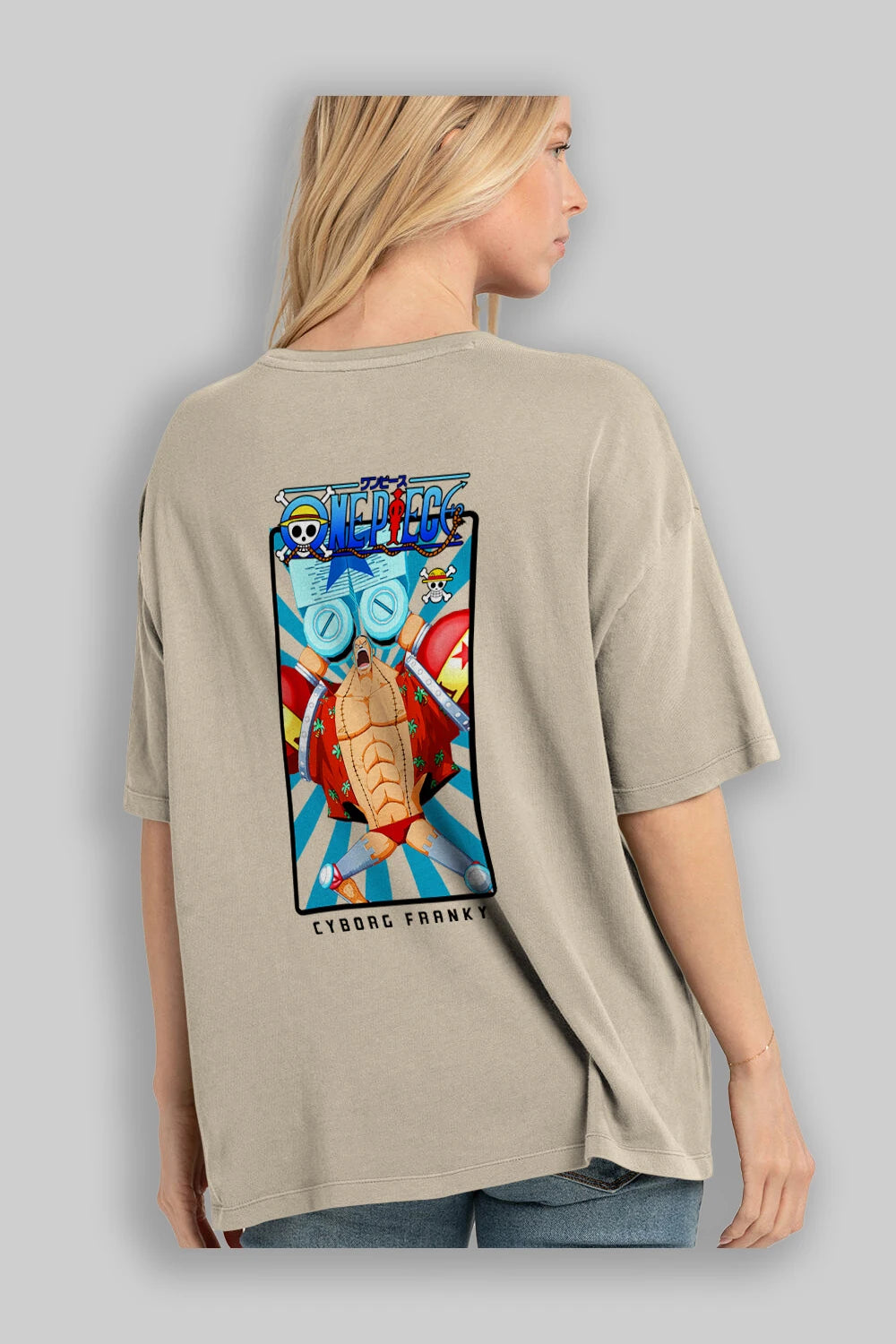 Franky Anime Arka Baskılı Oversize t-shirt Erkek Kadın Unisex %100 pamuk tişort