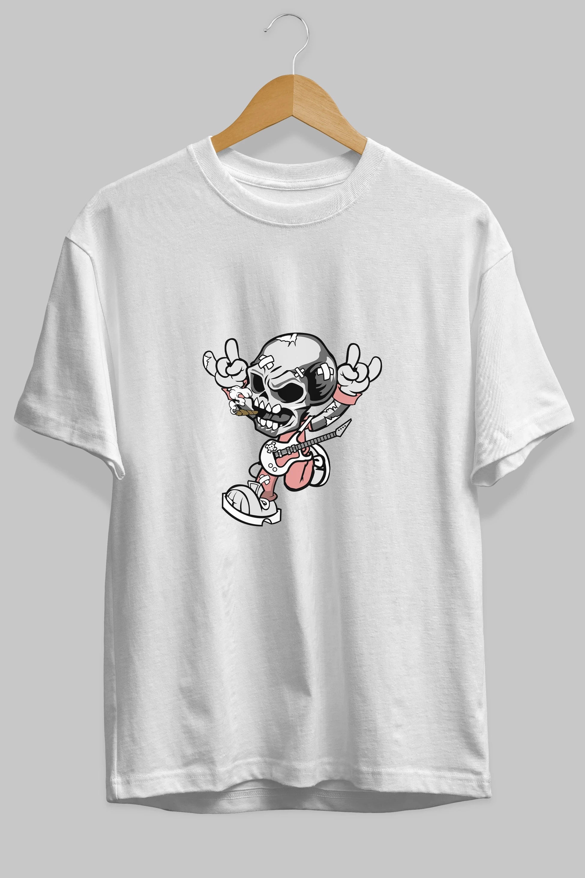 Skull Metal Sign Ön Baskılı Oversize t-shirt Erkek Kadın Unisex %100 Pamuk tişort