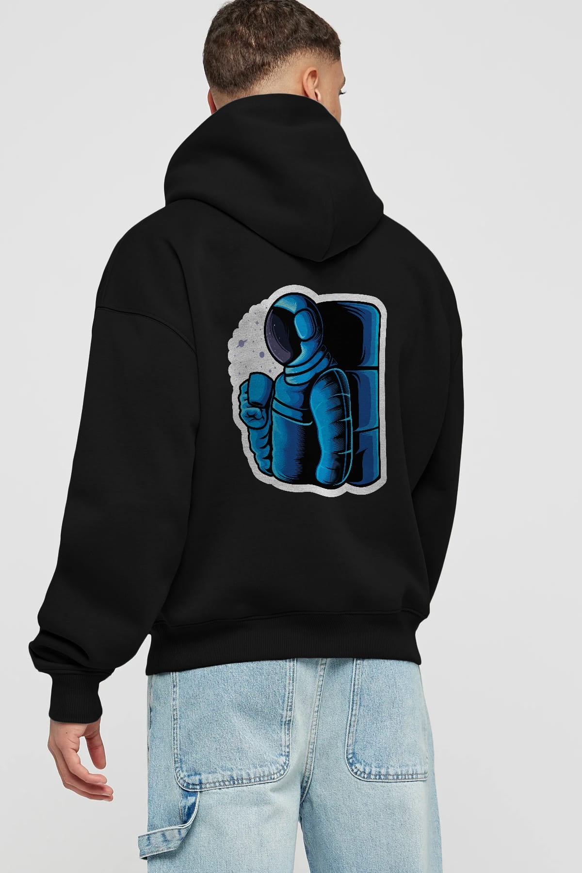 Drinking coffee in space sticker Arka Baskılı Hoodie Oversize Kapüşonlu Sweatshirt Erkek Kadın Unisex