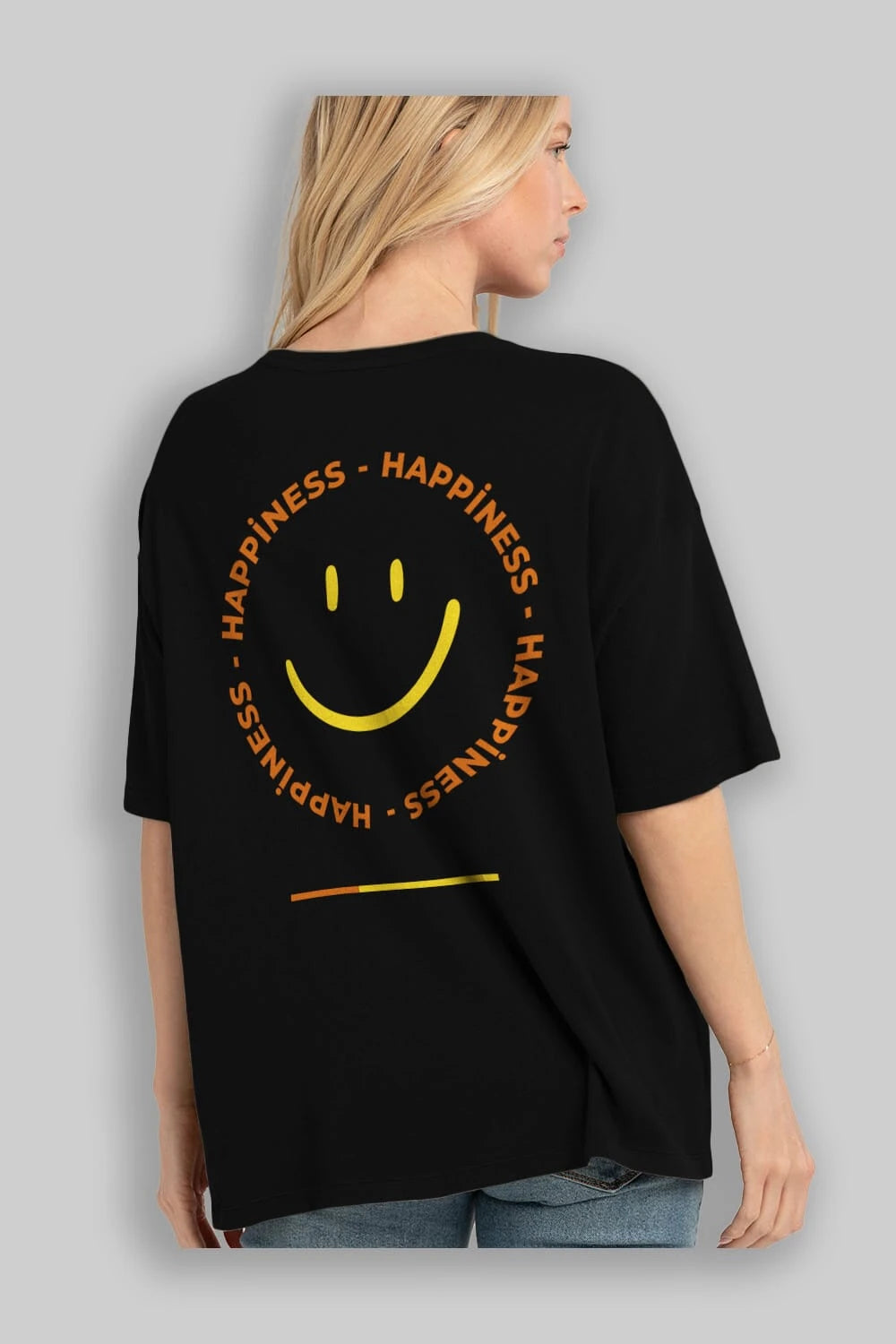 Happiness Smile Yazılı Arka Baskılı Oversize t-shirt Erkek Kadın Unisex