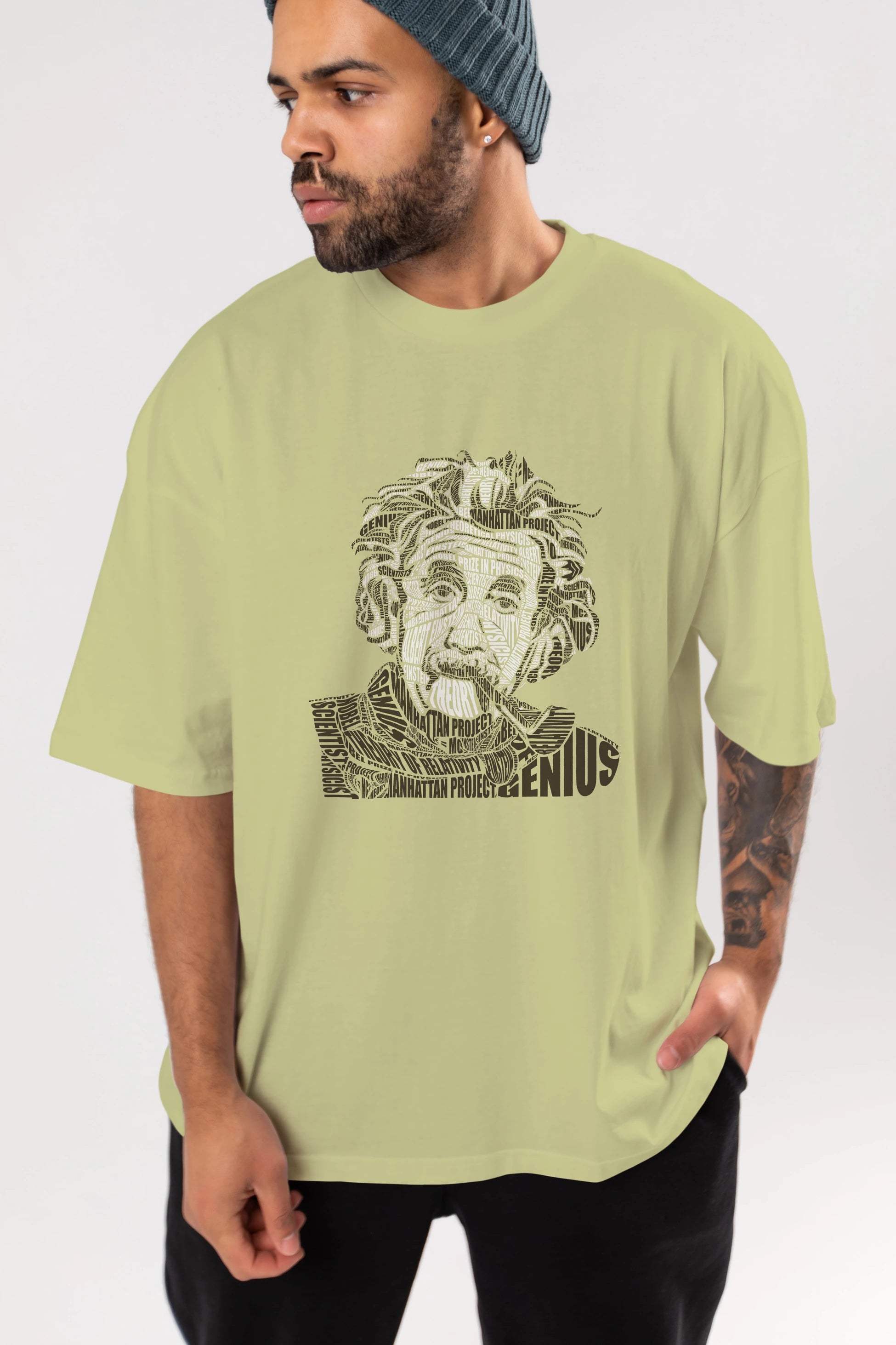Einstein Calligram Ön Baskılı Oversize t-shirt %100 pamuk Erkek Kadın Unisex