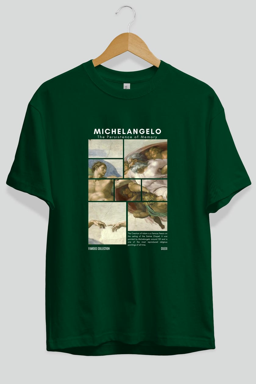 Michelangelo ön Baskılı Oversize t-shirt Erkek Kadın Bisiklet Yaka Pamuk tişort