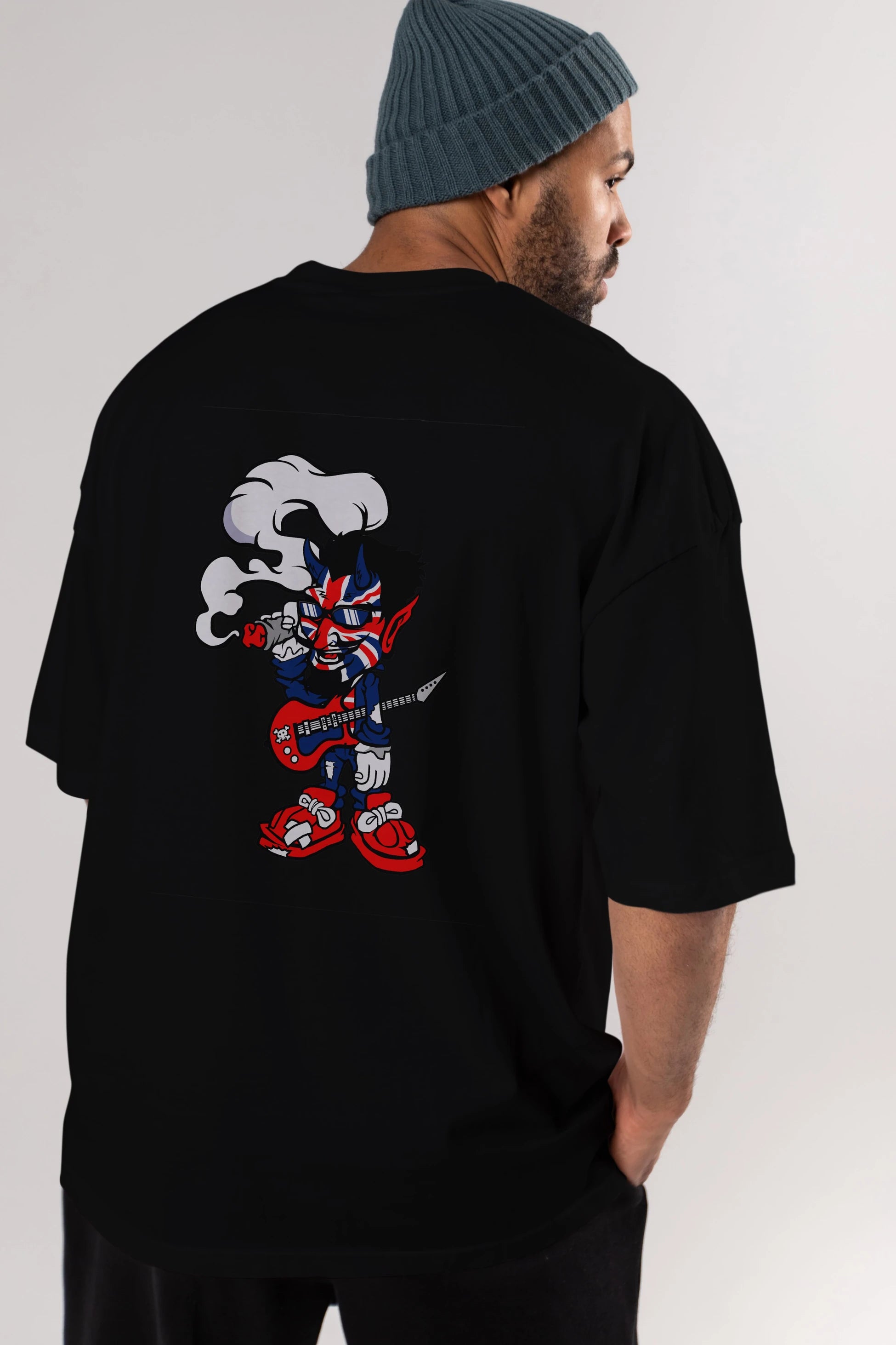 Uk Devil Rockstar Arka Baskılı Oversize t-shirt Erkek Kadın Unisex %100 Pamuk tişort
