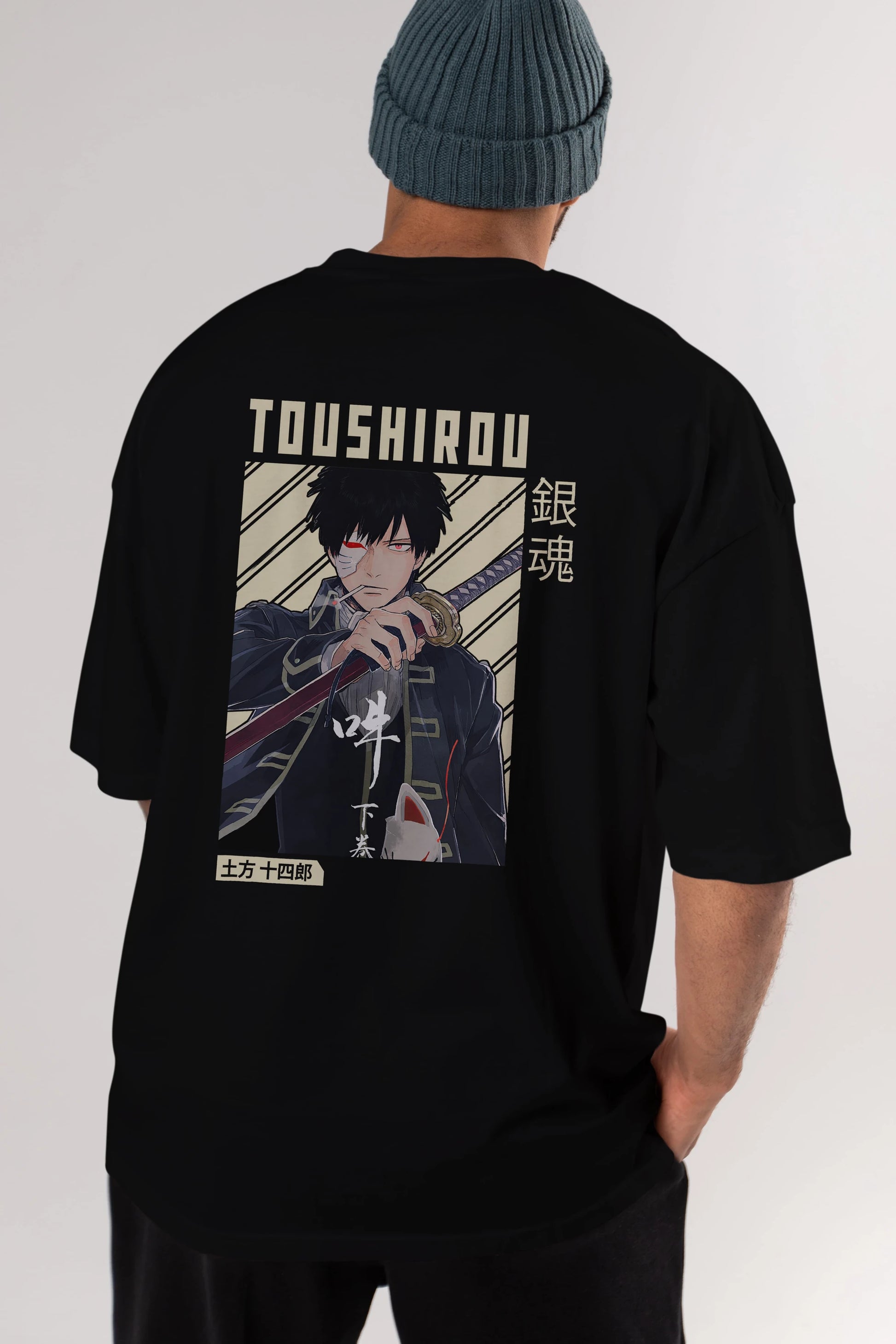Toushirou Hijikata Anime Arka Baskılı Oversize t-shirt Erkek Kadın Unisex
